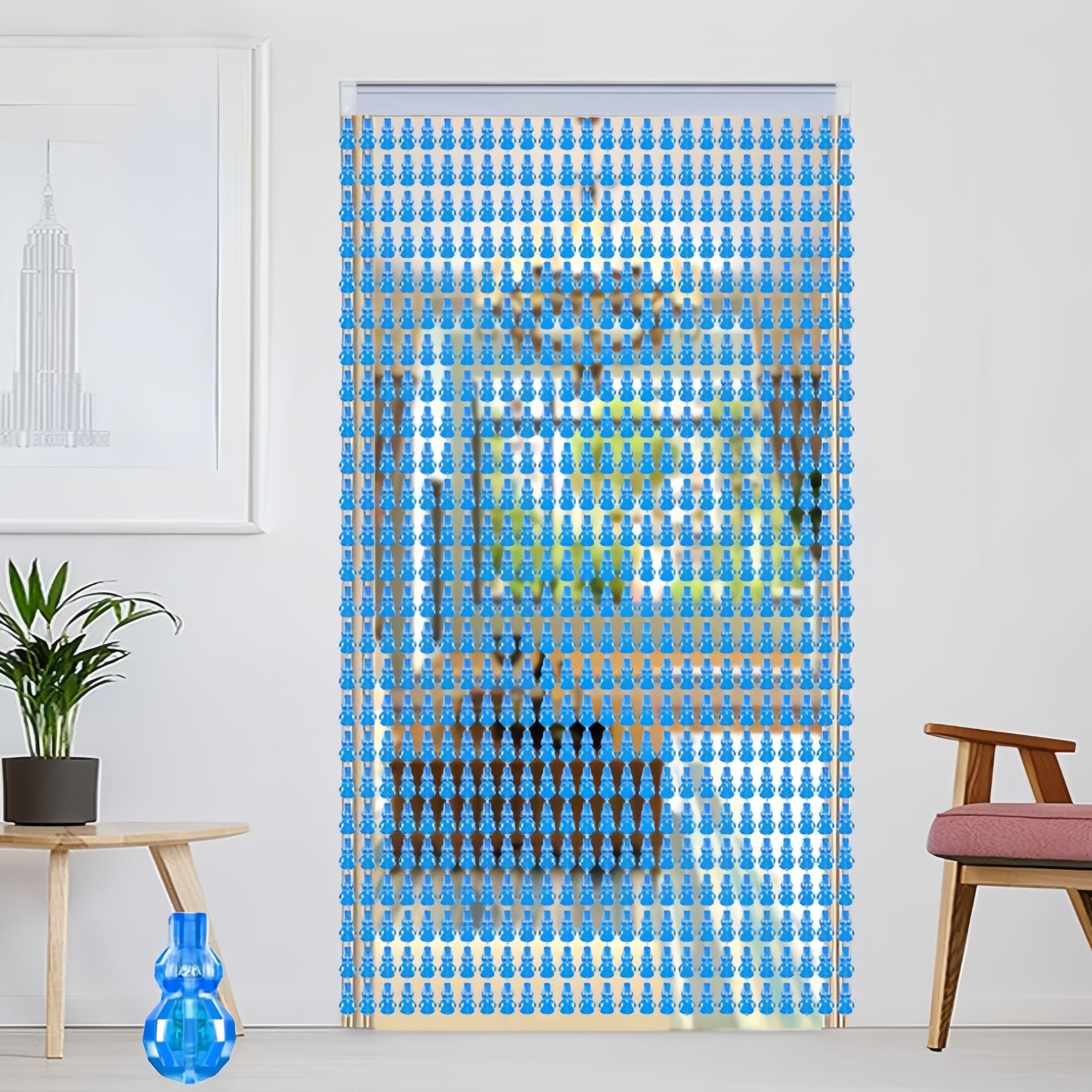 Rideaux de porte à franges avec perles bleues pour cloisons de séparation de pièce, décoration d'intérieur, idéal pour salon, chambre à coucher, armoire, décorations de fête
