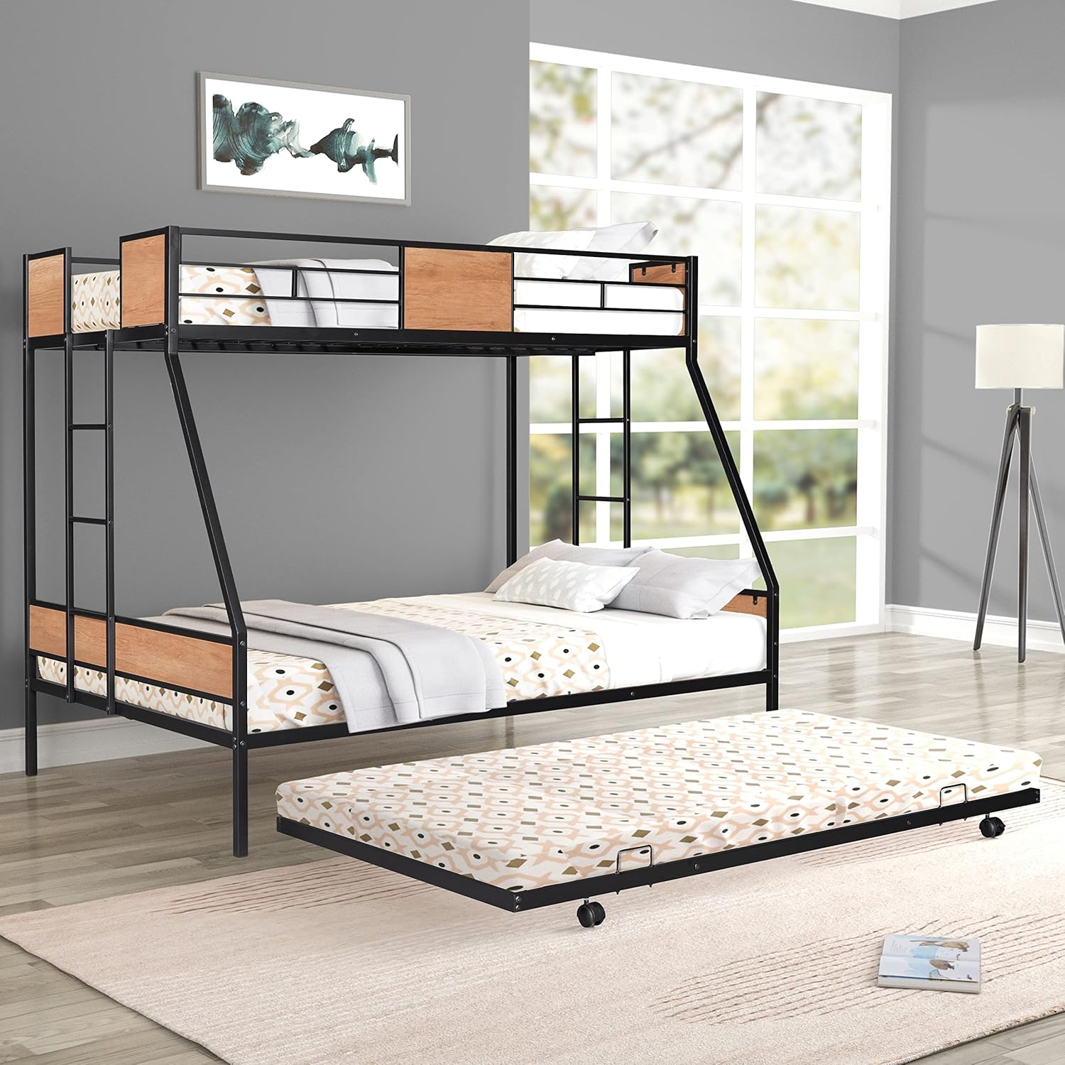 UOCFYK Twin Over Full Bunk Bed with Trundle for Kids/Teens
