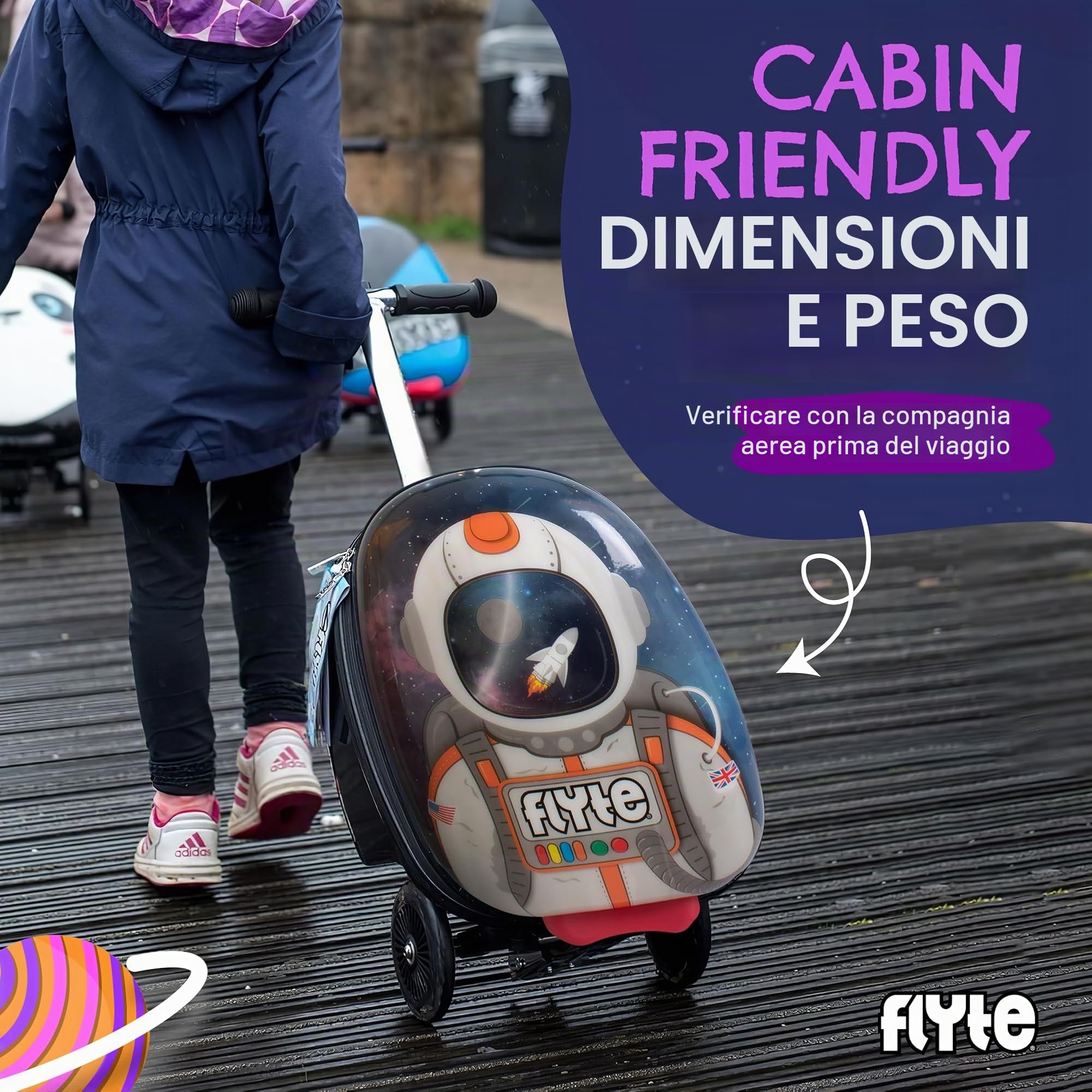 Flyte Valigia per monopattino pieghevole per bambini, con guscio rigido, con ruote, 2 in 1, 45 cm, capacità 25 litri