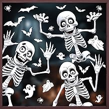 Halloween Window Skeleton Clings - Extra Large Stereoscopic Effect Skeleton, Bat, Ghost &amp; Spider Decals for Window Decor - Reusable Window Stickers for Home Classroom Office Haunted Party