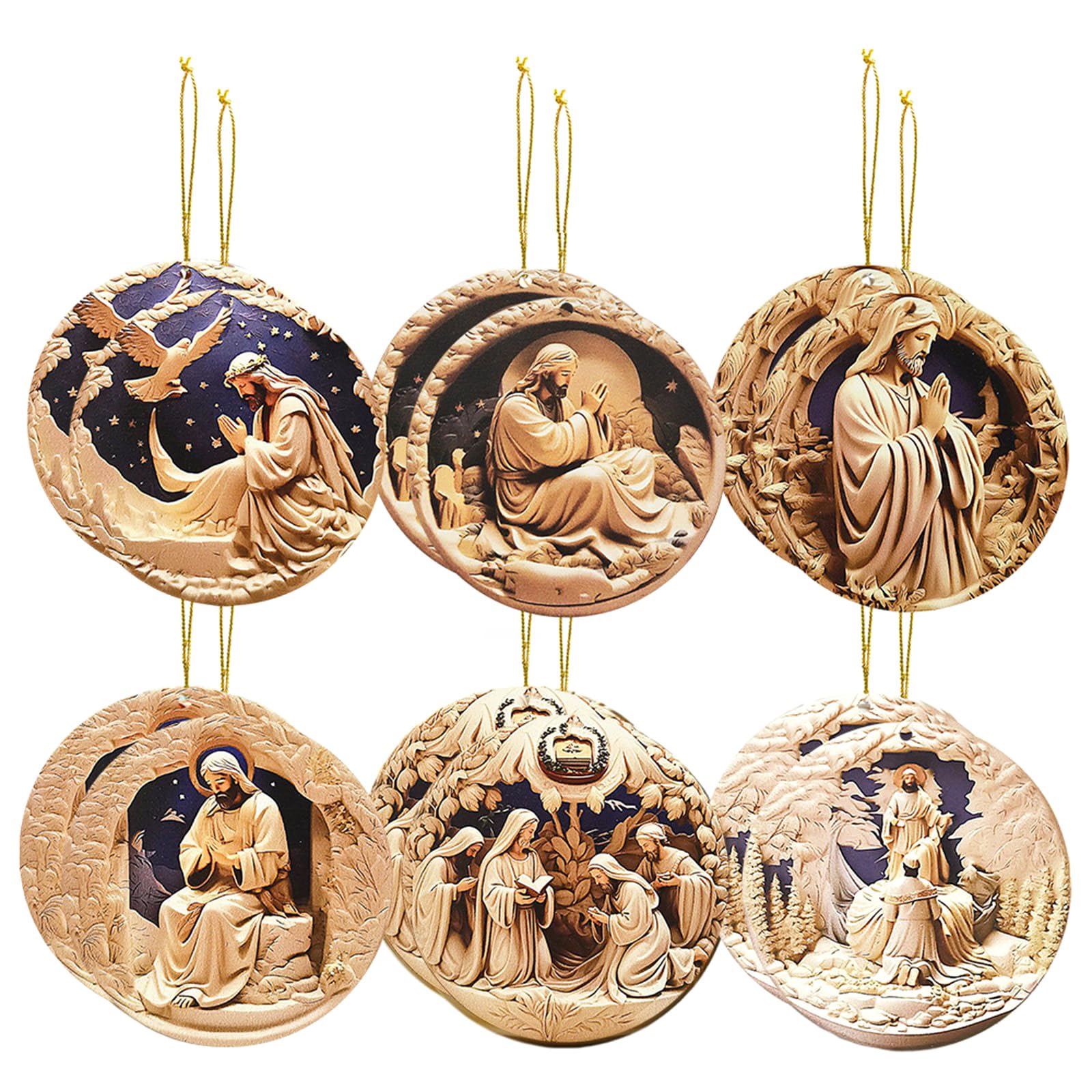 Tsophreniq 12pcs Wood Pendant Christmas Tree Ornament for Nativity Scene Display Religious Wall Hanging Decoration Religious Christmas Decorations