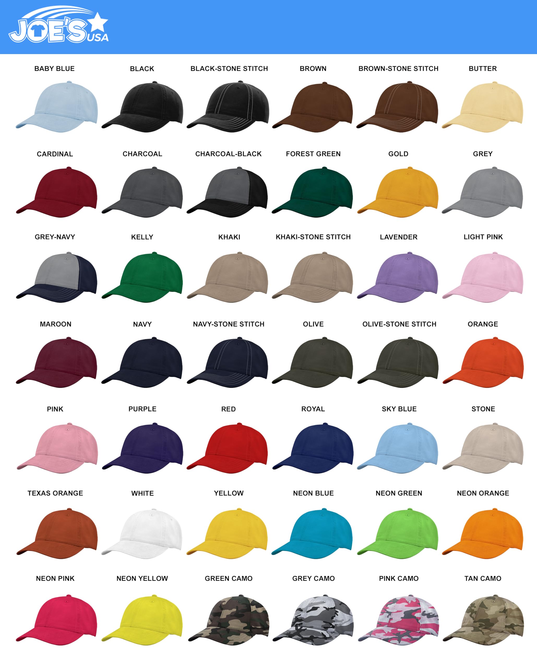 Joe's USA Berretto da baseball in cotone con corona bassa regolabile in cotone classico