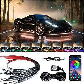 Underglow LED Lights for Cars - 6PCS RGB Neon Light Kit with 360 LEDs, Bluetooth APP Control, 8 Colors/Music Sync, Waterproof PVC Strips for Cars, Trucks, SUVs