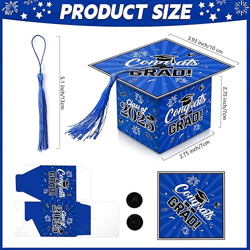Miniatura 2 de Erweicet 36 cajas de dulces de graduación azul y negro para la clase de 2024, felicitaciones de chocolate dulce con borlas para fiesta de graduación