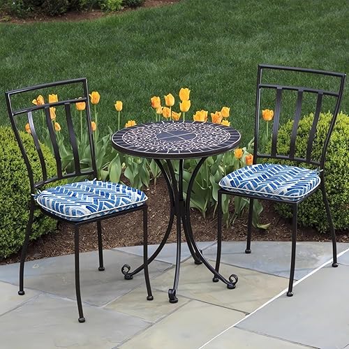 Miniatura 2 de Juego de 2 cojines para sillas de exterior con lazos, almohadillas repelentes al agua para sillas de patio de 17 x 16 pulgadas para muebles de