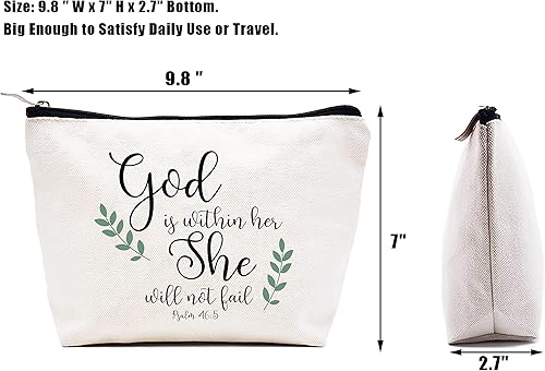 Miniatura 2 de LIBIHUA Bolsa de maquillaje para mujer, bolsa de cosméticos regalos para ella, bolsa de viaje femenina, Beige natural, 313-dios está dentro de ella