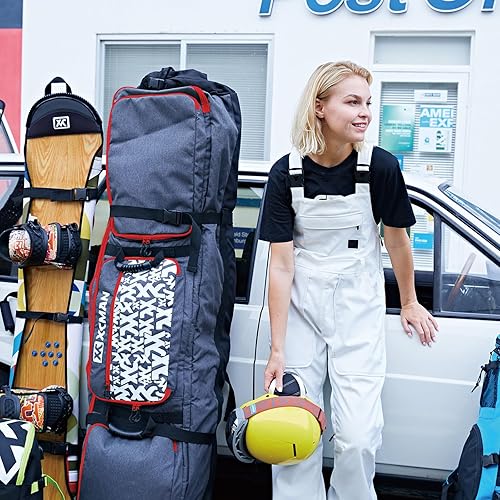 Miniatura 2 de XCMAN Bolsa de snowboard con ruedas, longitud ajustable, extra largaanchaprofunda, impermeable, con varillas de protección 140L