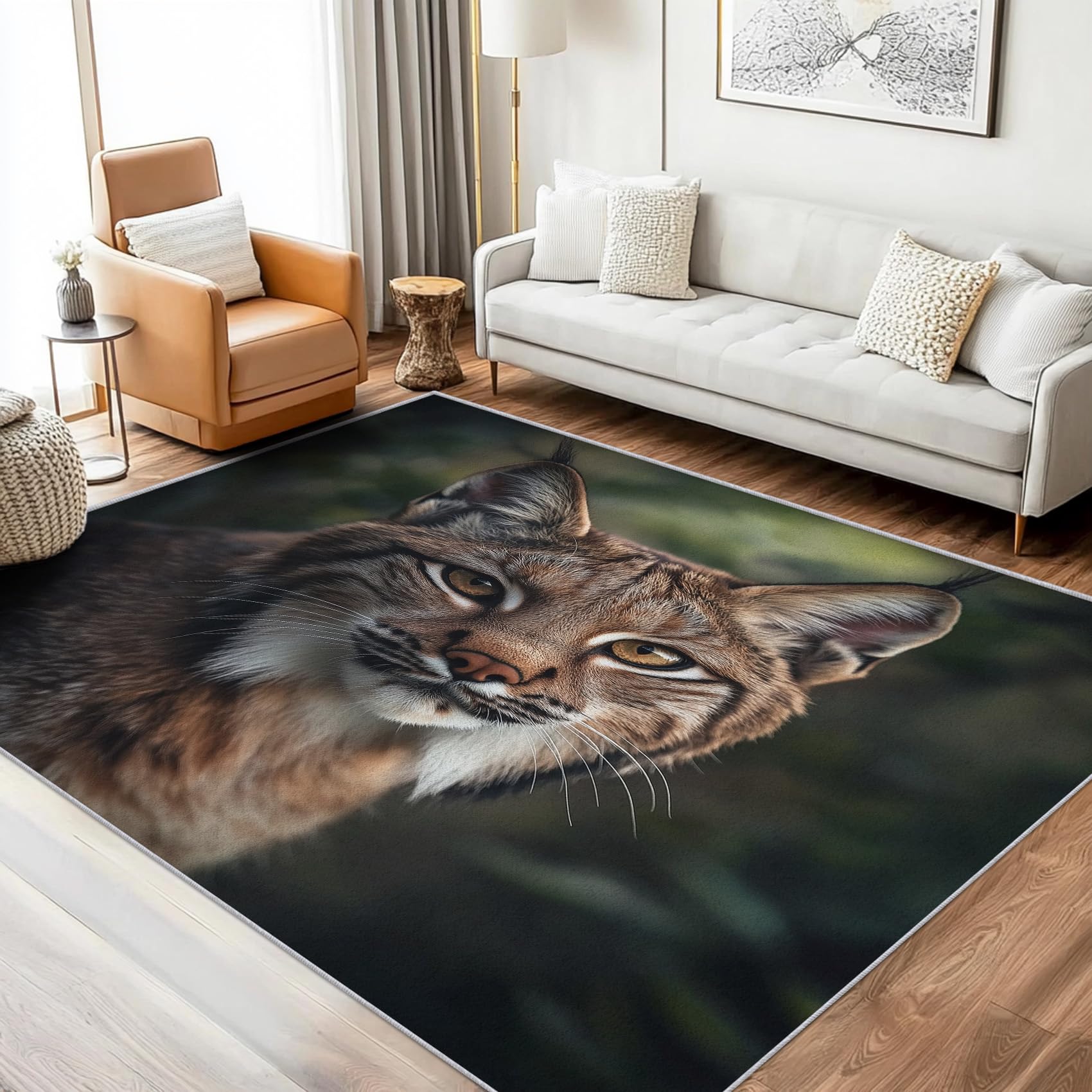 ZDABAOEC Lynx Gift Sets for Men - Lynx Rugs for Living Room, Bedroom, Wildlife Carpet, Washable Non Slip Small Rug, Soft Low Pile Patterned Area Rug & Home Decor & Gifts, 60 x 90cm