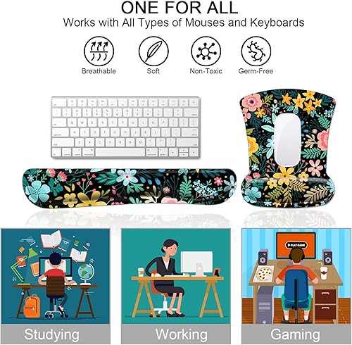 Miniatura 4 de Alfombrilla ergonómica para mouse y reposamuñecas para teclado, soporte de muñeca con base de goma antideslizante + posavasos para computadora de