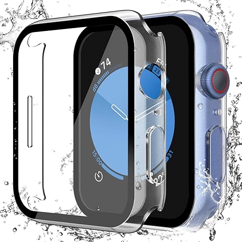 Miniatura 1 de Misxi Paquete de 2 - Funda rígida impermeable con vidrio templado compatible con Apple Watch Series 6, SE, Series 5, Series 4 de 44 mm, funda