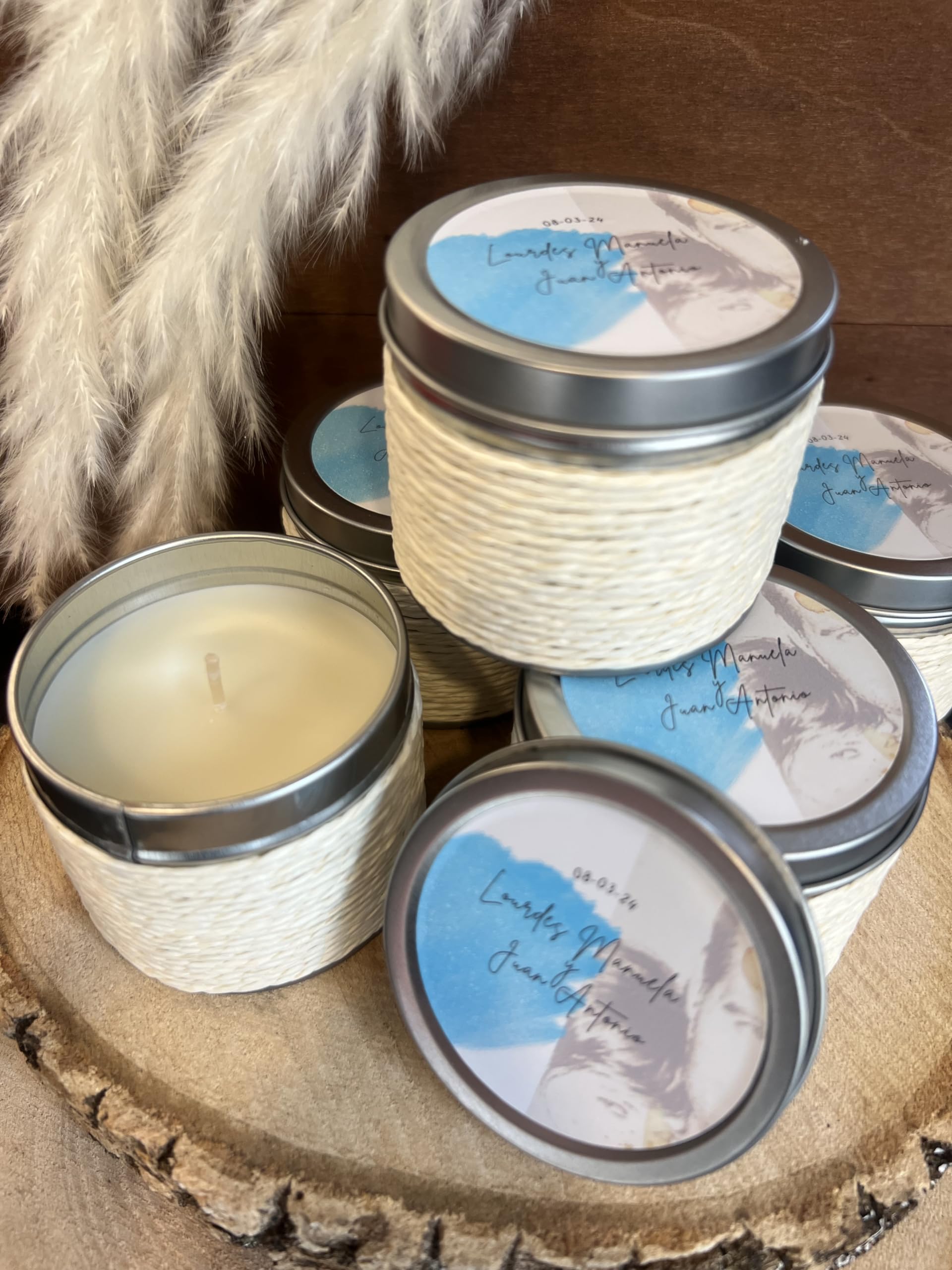 Uvimark - Detalles de boda, comunión, bautizo - Set de 12 velas aromáticas personalizadas - Velas personalizadas