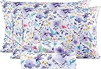 Vista 34 de Mooreeke Cómodo juego de sábanas de tamaño individual, floral, de microfibra, estampado, suave y transpirable, azul y beige, bajera ajustada que