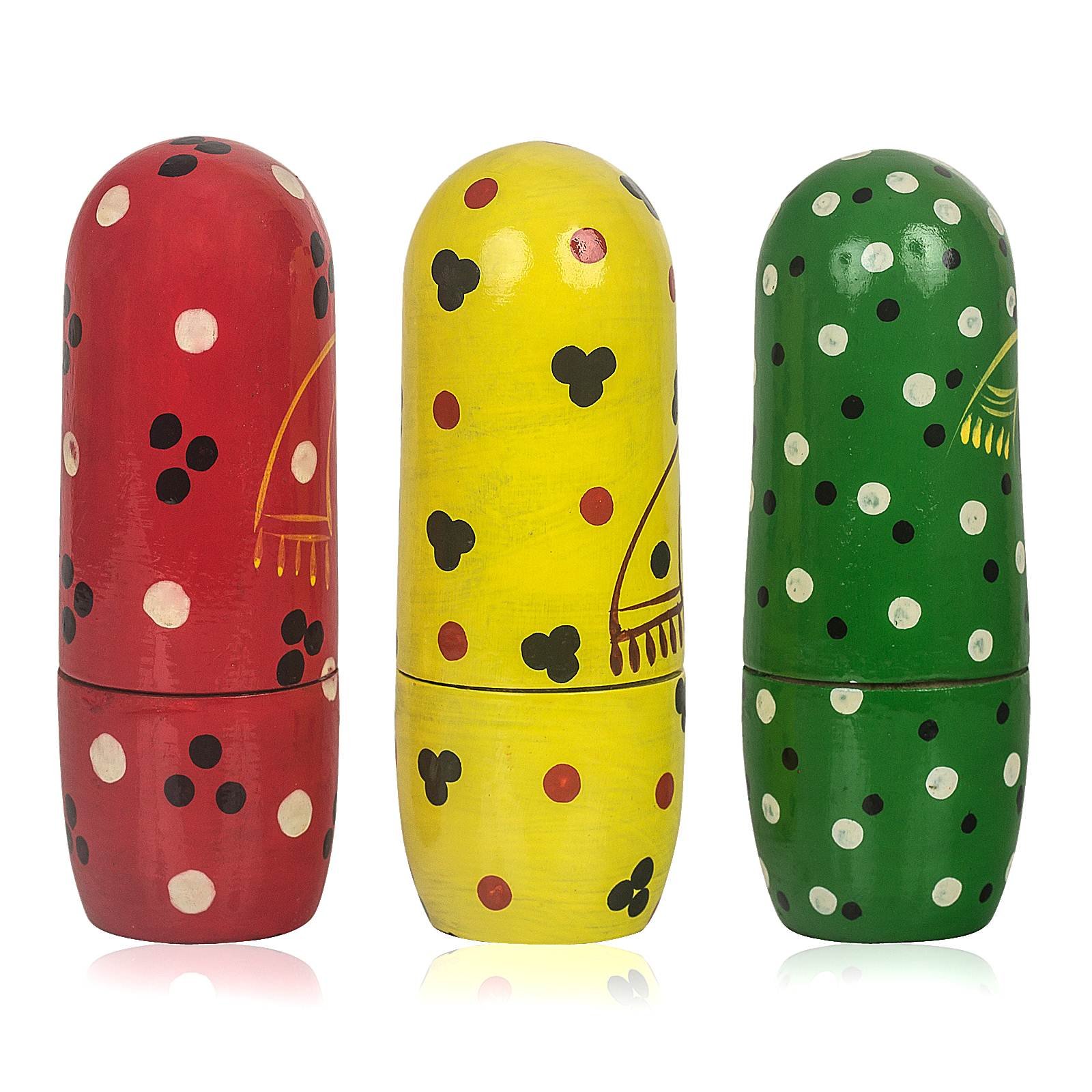 Fine Craft India 15 Pcs Red Yellow Green Color Hand Painted Wooden Russian Nesting Dolls 4