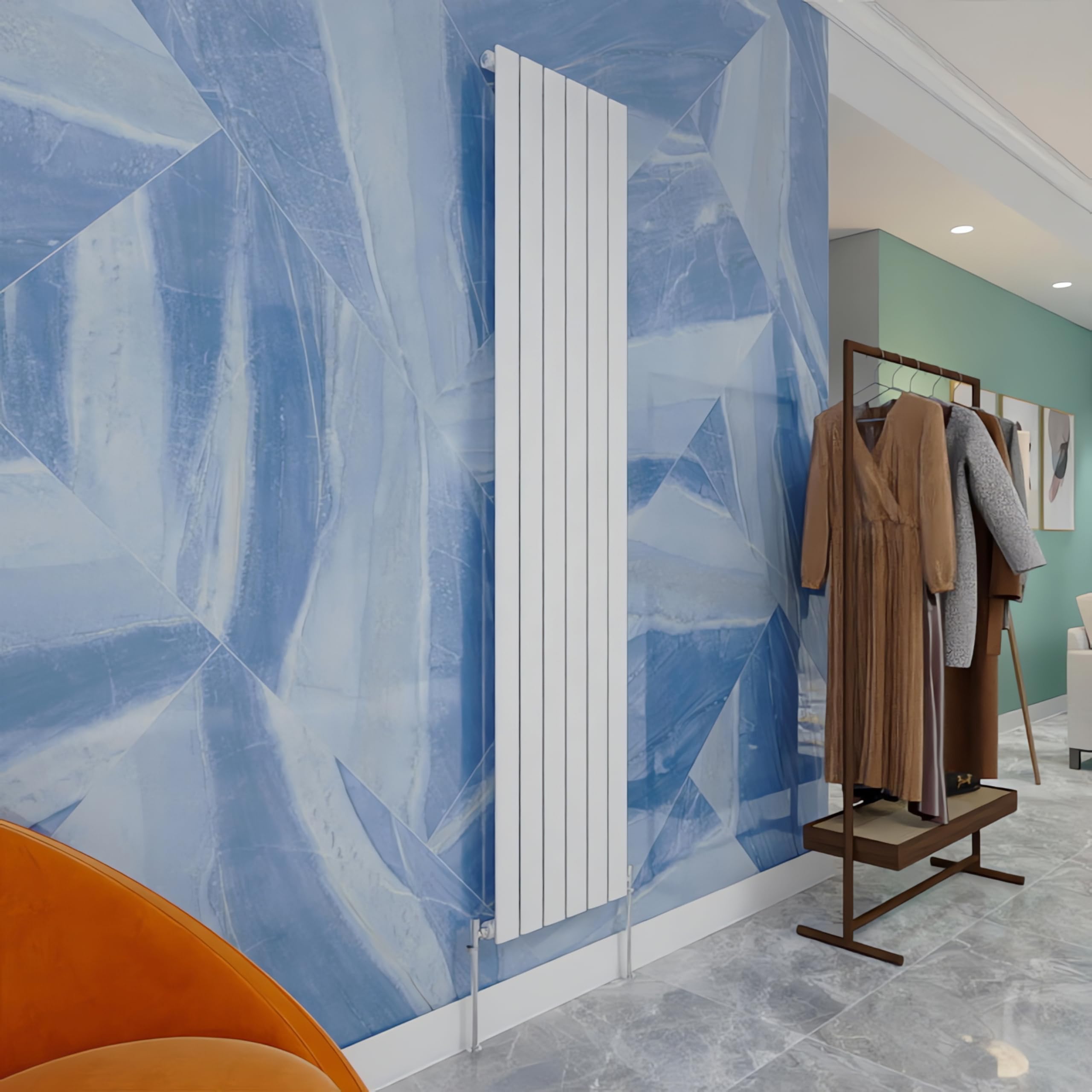 Central Heating Radiator,1800x408mm White Vertical Flat Single Panel Column Energy-efficient for Morden Multi-Scene