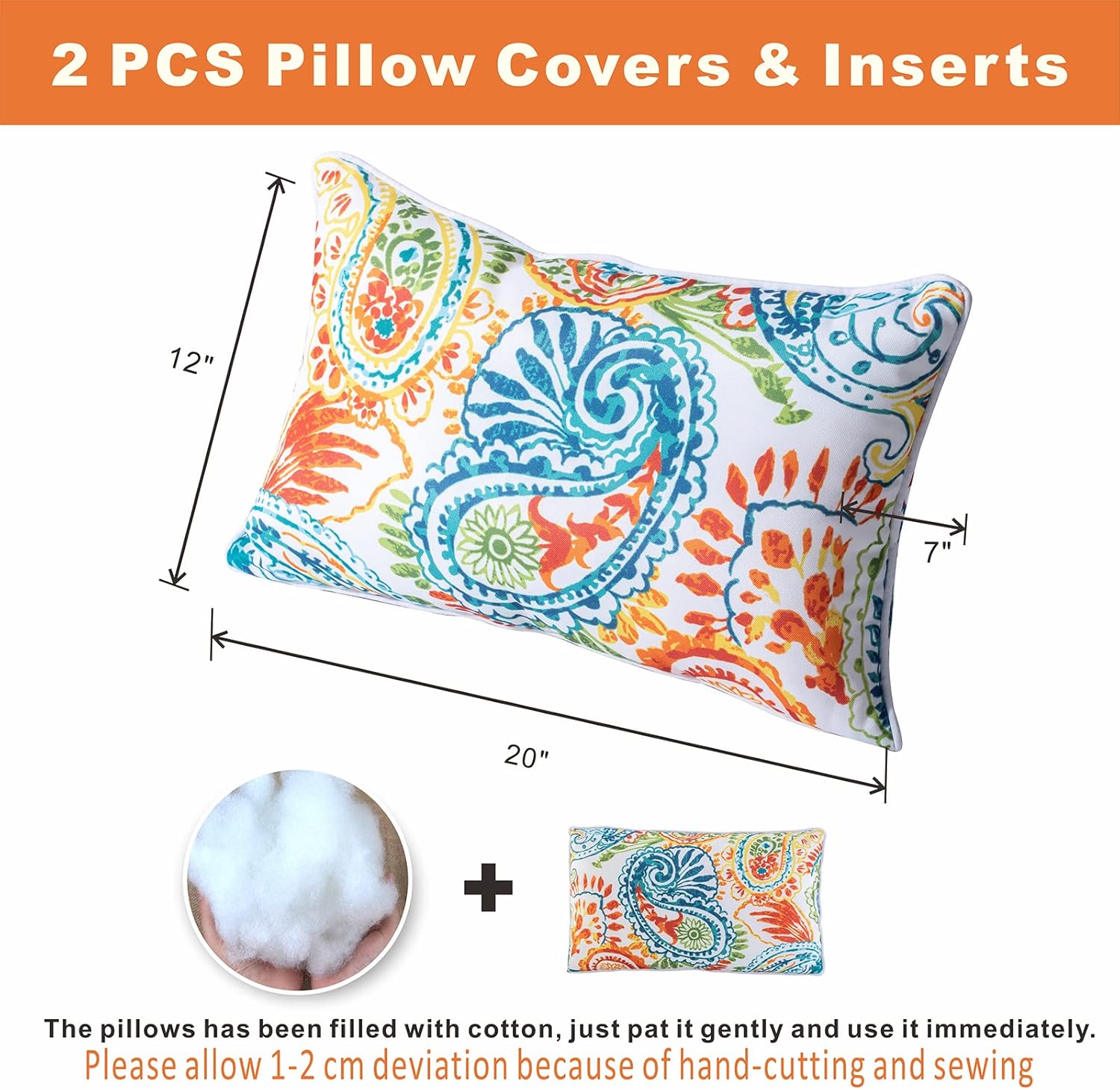 Outdoor Lumbar Pillows Waterproof Set of 2 Decorative Pillows with Inserts 12×20 Inch Outdoor Pillow for Patio Furniture (Paisley Print) - Image 6
