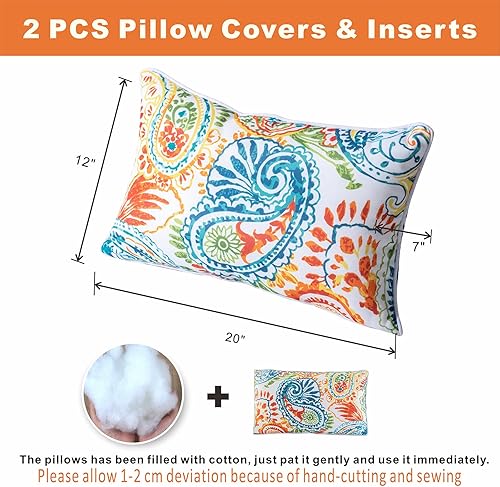 Miniatura 6 de Juego de 2 almohadas lumbares para exteriores, impermeables, decorativas, con insertos, de 12 x 20 pulgadas, para muebles de patio (estampado de