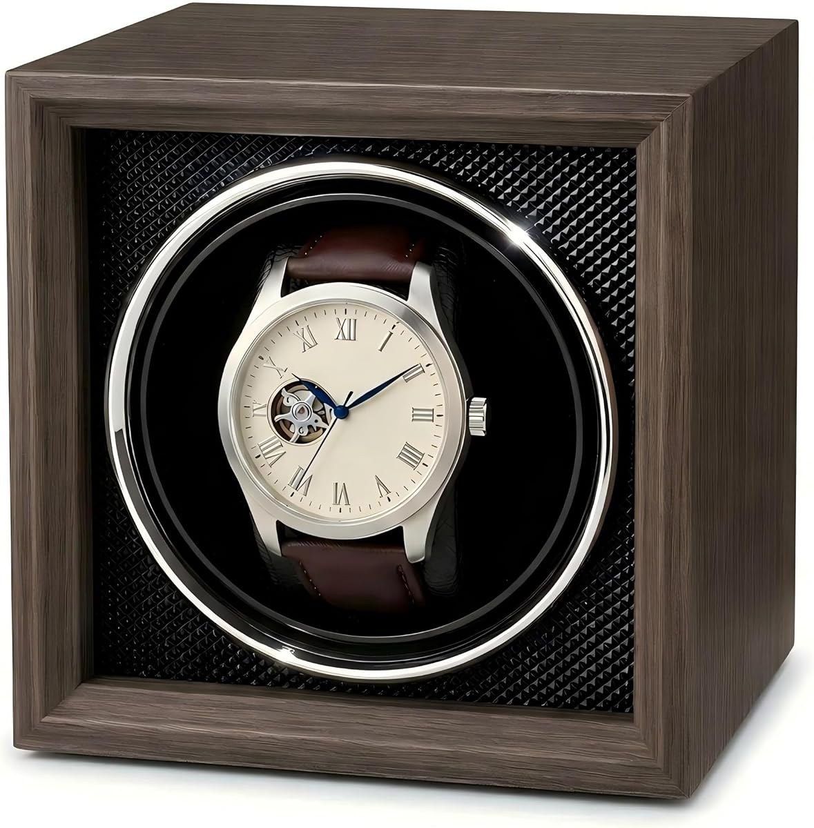 Single Watch Winder with Quiet Motor for Rolex and Other Automatic Watches | Handcrafted Rotating Watch Box, Soft Watch Pillow, Refined Interior, Quiet Operation, and Elegant Watch Storage, Walnut Brown