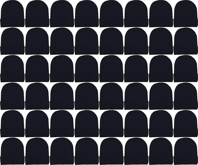 48 Pack Winter Beanies, Bulk Cold Weather Warm Knit Skull Caps, Mens Womens Unisex Hats