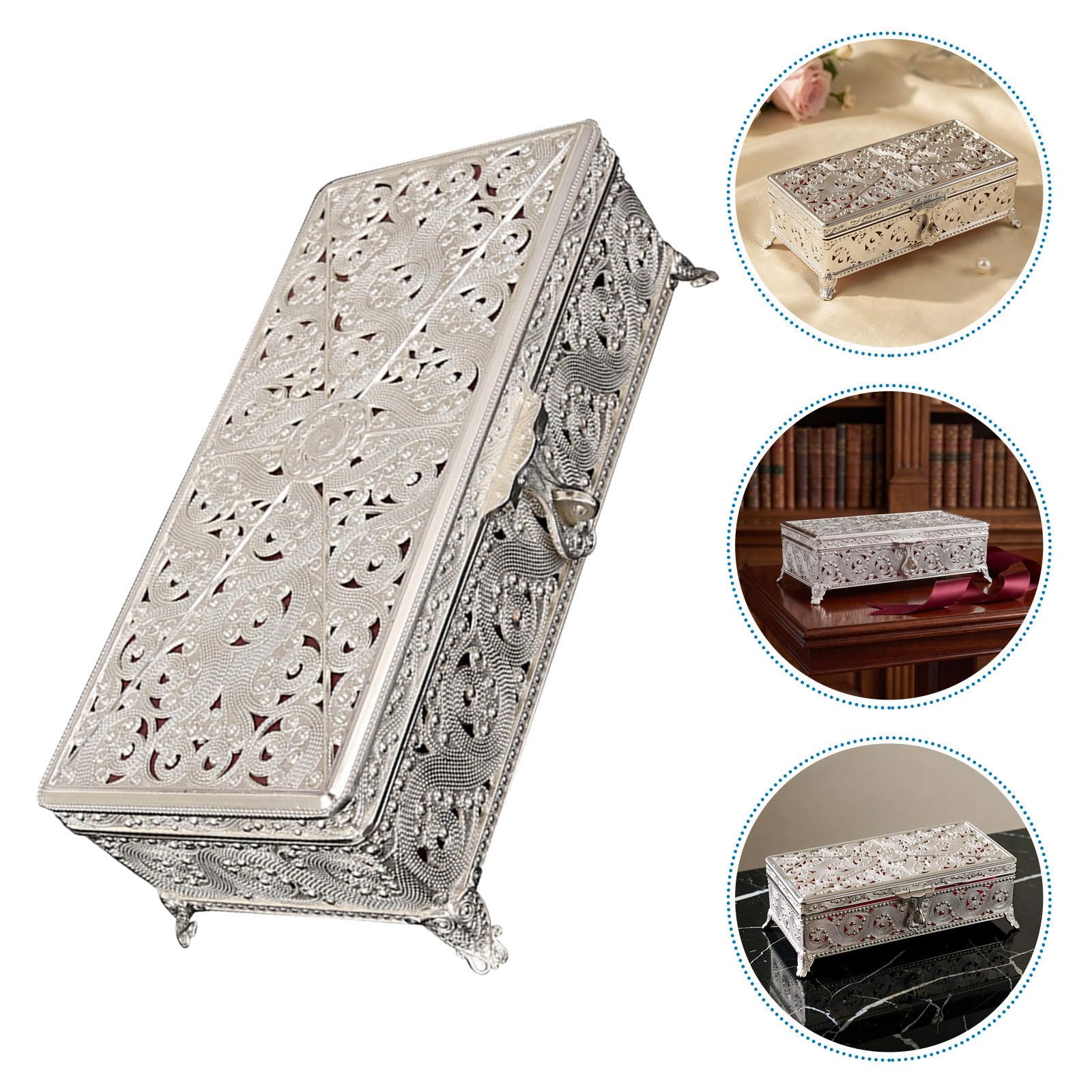 Uonlytech Antique Rectangular Metal Jewelry Box with Embossed Pattern Sturdy European Retro Trinket Case for Elegant Decorative Storage