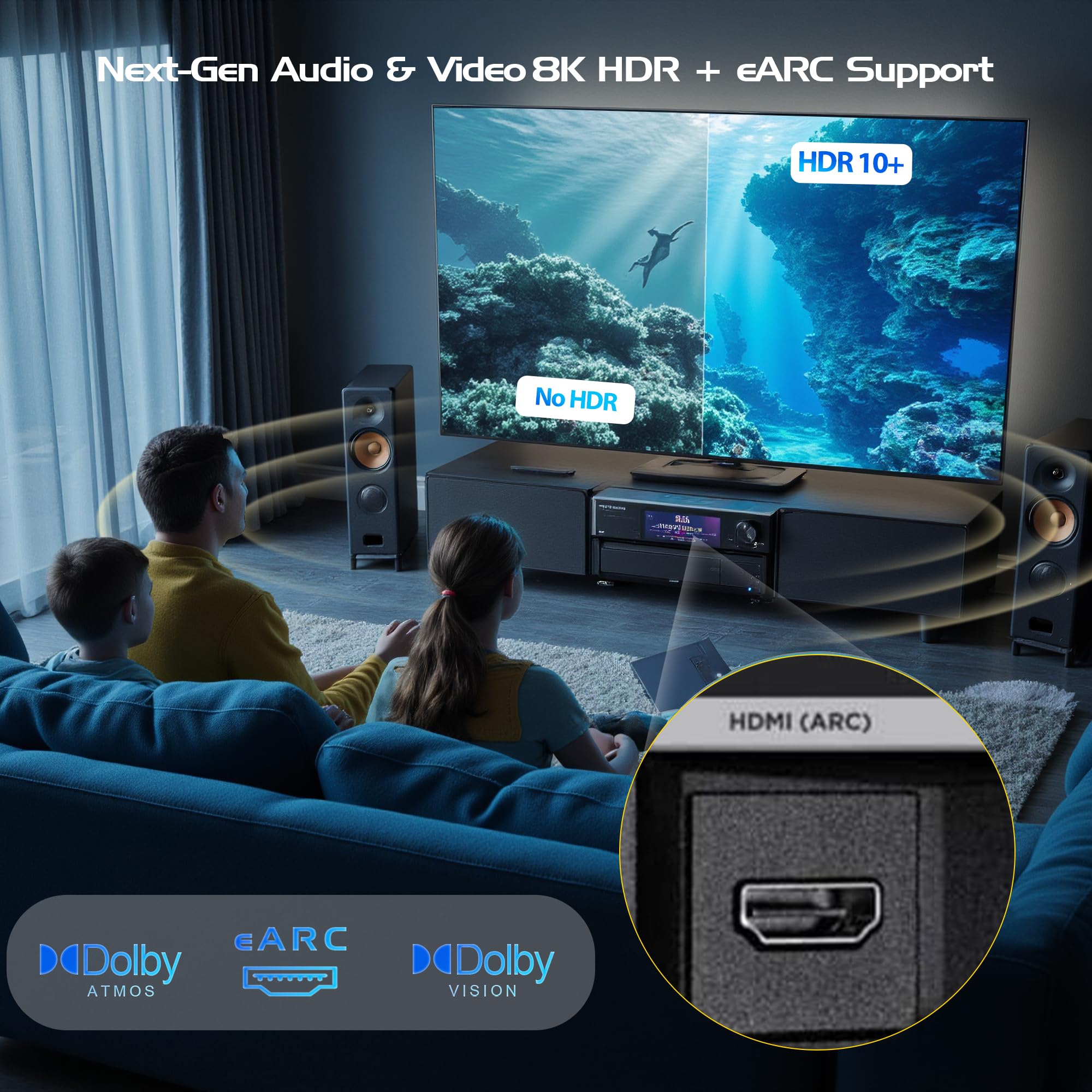 Cable HDMI 10K 8K de 10 pies, cable HDMI 2.1 de alta velocidad 48 Gbps, /4K a 144 Hz/120 Hz/240 Hz/8 K a 60 Hz a 240 Hz con eARC/ARC, HDCP2.3/2.2, 3D HDR10+ para PC, HDTV, monitor, proyector