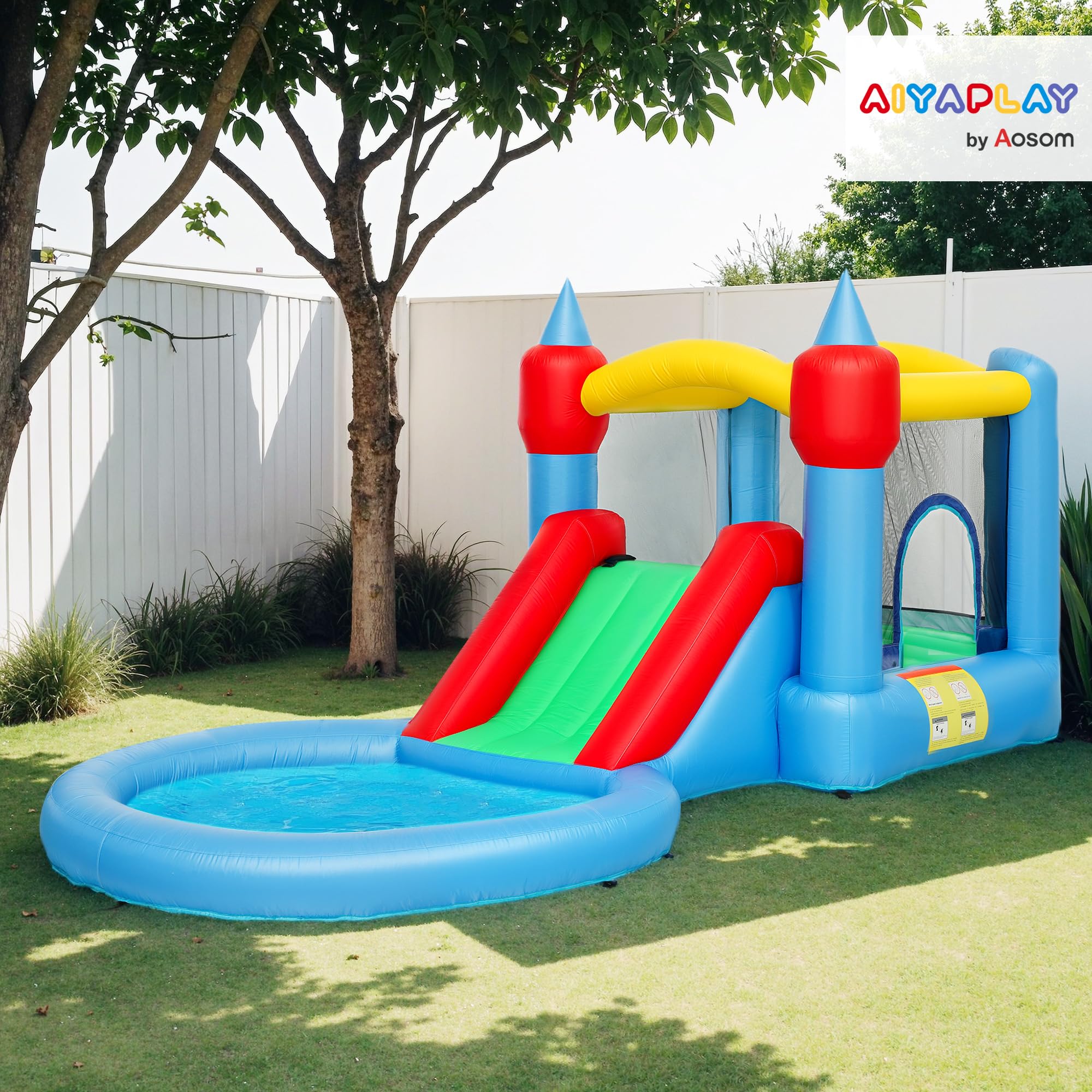 AIYAPLAY Castillo Hinchable con Soplador 4 en 1 Castillo Inflable para Niños con Tobogán Foso de Bolas Canasta y Bolsa de Transporte para Exterior Interior 415x205x190 cm