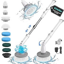 kHelfer Electric Spin Scrubber Kh8, Upgrade Cordless Shower Scrubber 8 Replacement Head, 1.5H Bathroom Scrubber Dual Speed, Shower Cleaning Brush with Extension Arm for Bathtub Tile Floor