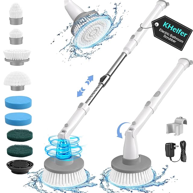 kHelfer Electric Spin Scrubber Kh8 Upgrade Cordless Shower Scrubber 8 Replacement Head 1 5H Bathroom Scrubber Dual Speed