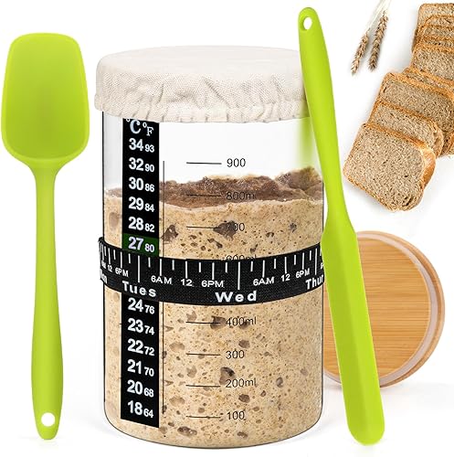 Tarro básico de masa madre, kit de inicio de masa madre con tarro de boca ancha de 35 onzas33.8 fl oz, recipiente básico de masa agria, suministros