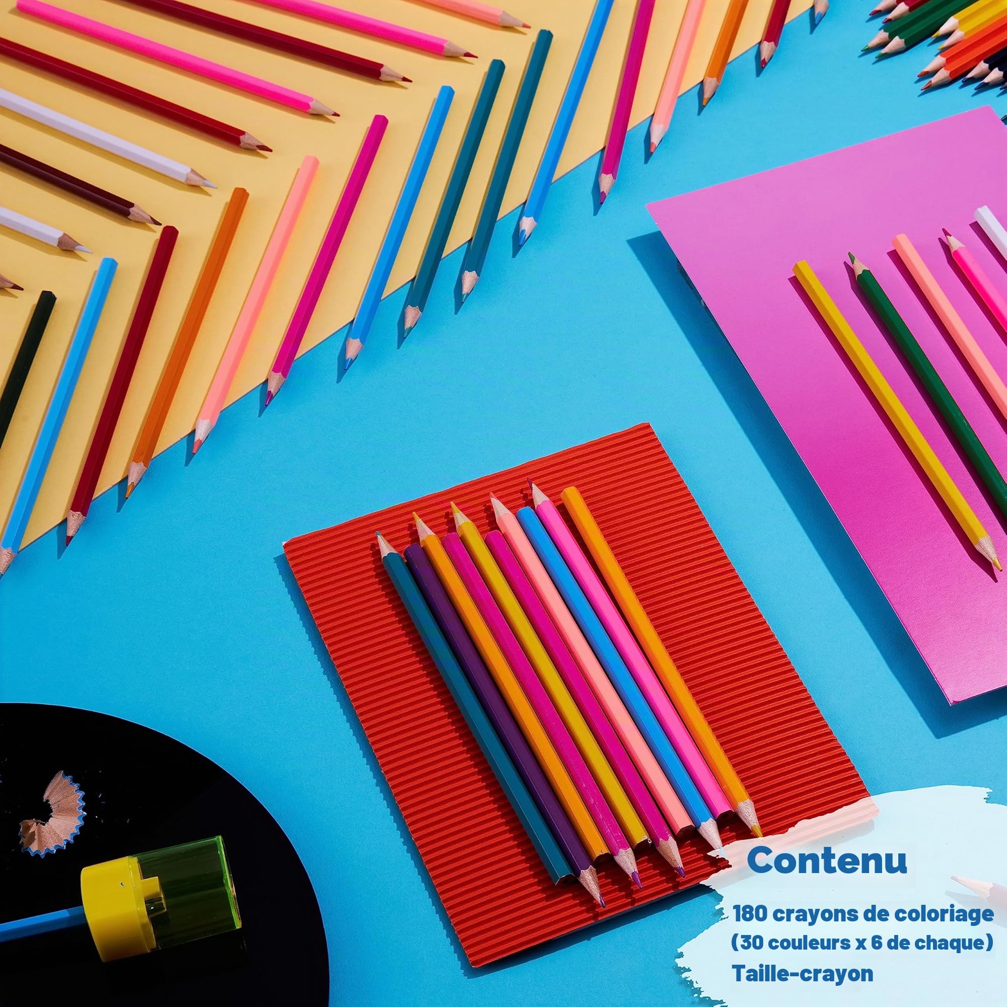KreativeKraft Lot de 180 crayons de couleur pour enfants, adolescents et adultes – Taille-crayon de 30 couleurs inclus – Fournitures artistiques