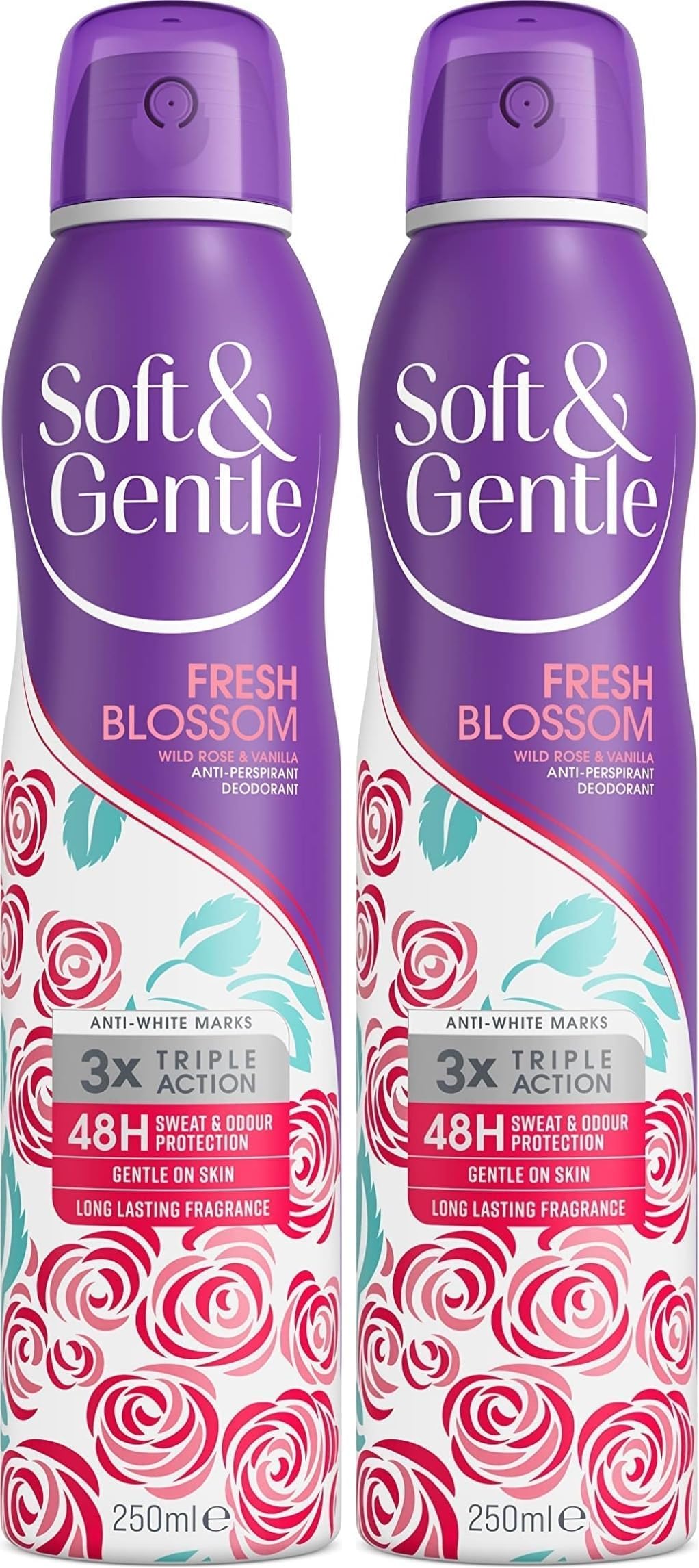 Soft & Gentle Fresh Blossom Antiperspirant Deodorant Spray, 250ml (Pack of 2)