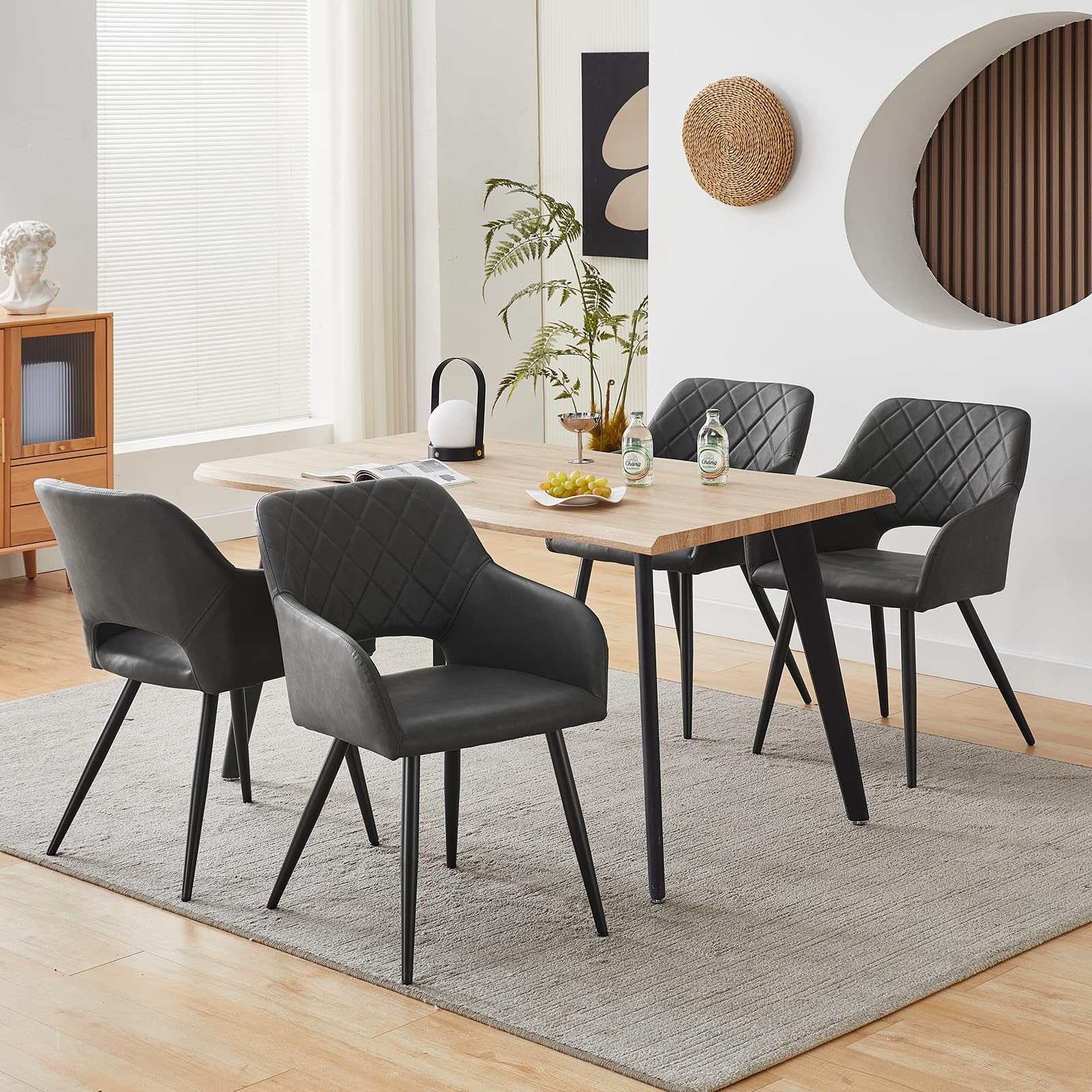 TUKAILAi Set Di 2 Sedie Da Pranzo In Pelle PU Grigia Con Braccioli - Moderne Con Gambe In Metallo, Imbottite Per Cucina, Soggiorno, Ufficio - 5