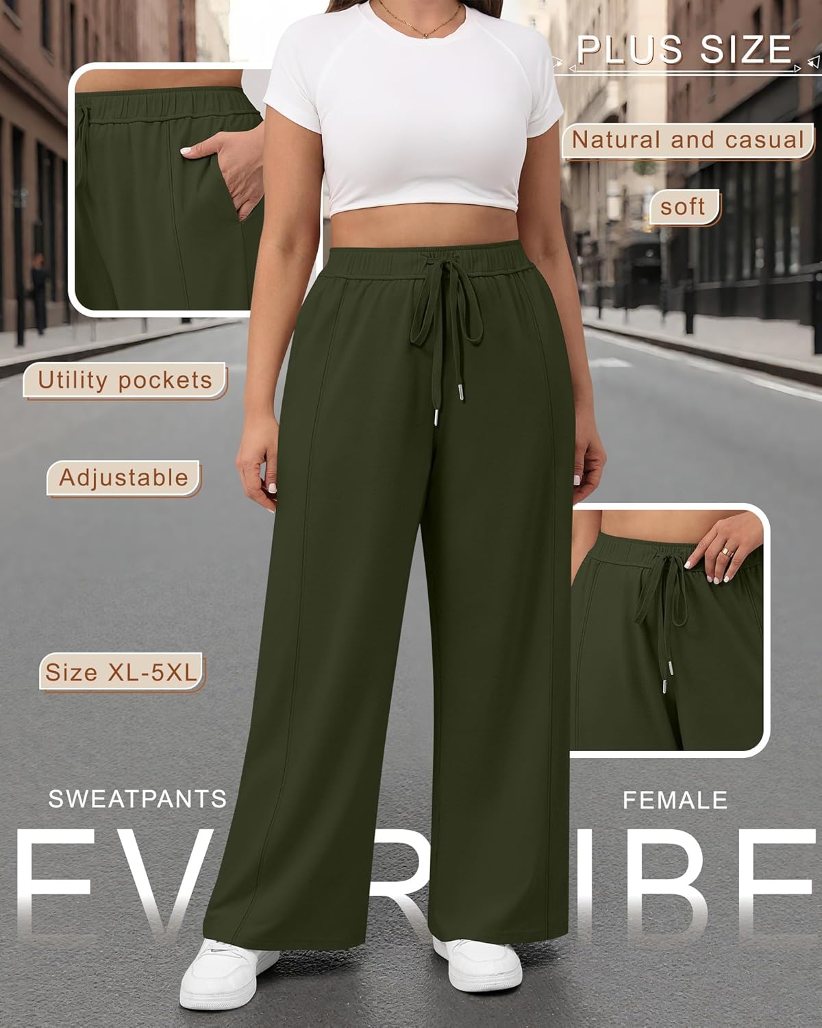 3 Pack Women's Plus Size Wide Leg Pants Trendy Double Side Seams High Waist Lounge Yoga Sweatpants with Pockets - Image 4