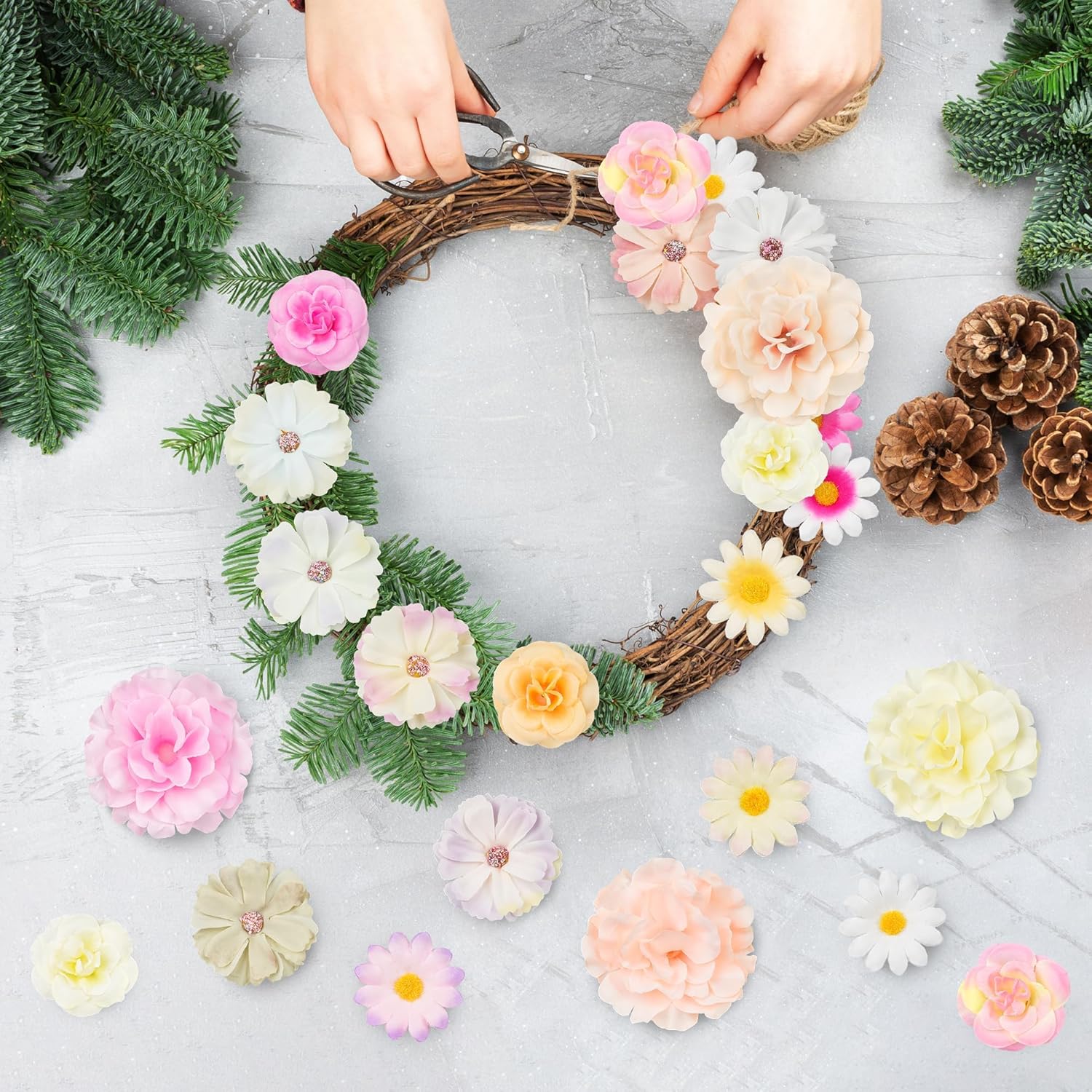 210 Pcs Mini Silk Flower Heads Small Fake Rose Daisy Faux Flowers Bulk for Crafts Artificial Loose Fabric Flowers Heads Sunflower Bulk for Wedding Hair Cap Dresses Decorations (Light Colors Mixed)