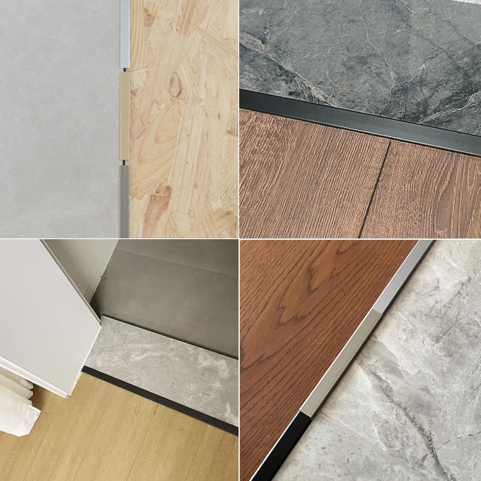 Barre de Seuil 3 Bandes de Transition de Seuil de Porte en Métal, Moulure de Bordure Extra-étroite en Alliage D'aluminium, Bande de Séparation Décorative pour Bois et Carrelage(Black)