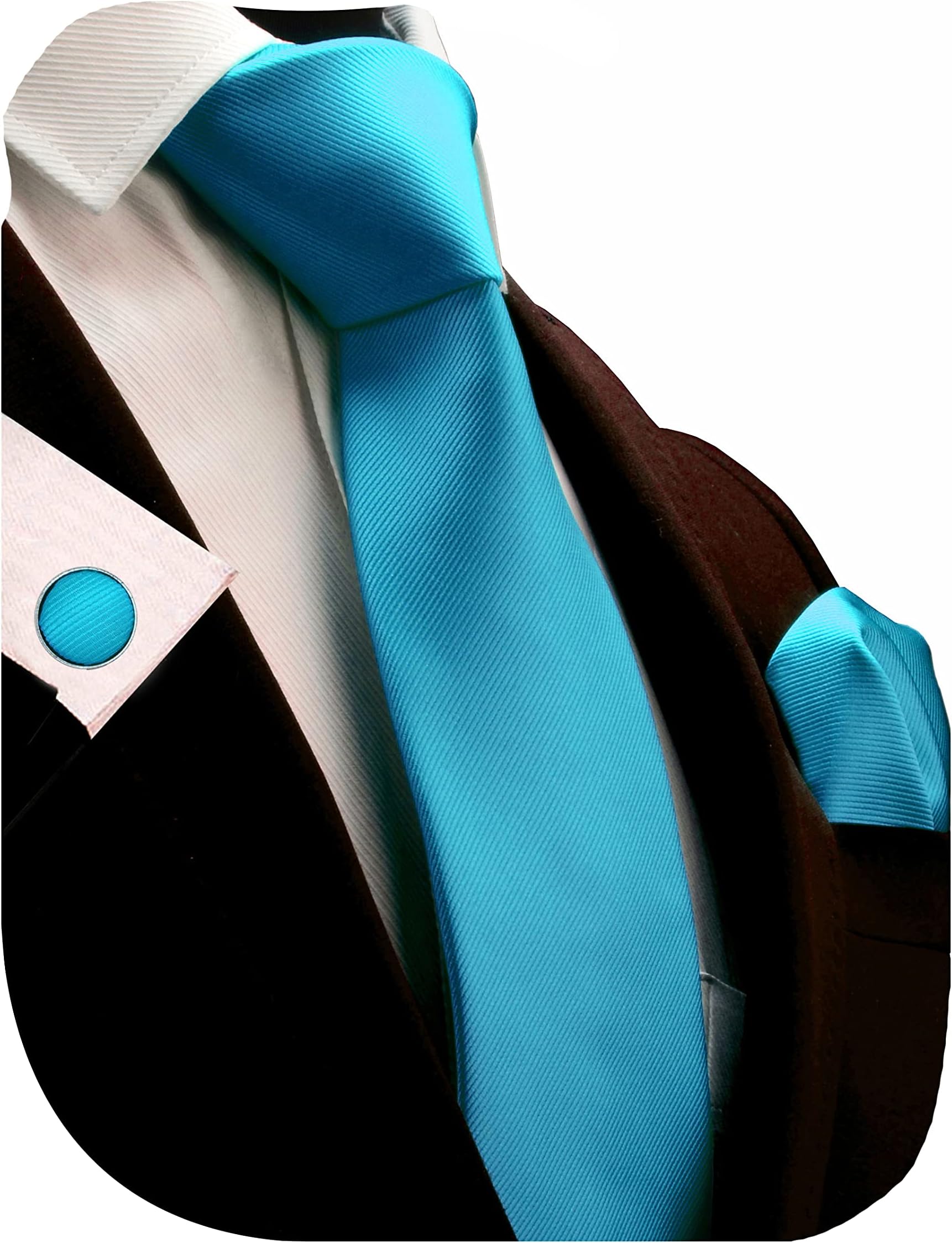 3.15"（8cm） Solid Color Necktie and Pocket Square Cufflinks Sets For Men + Gift Box