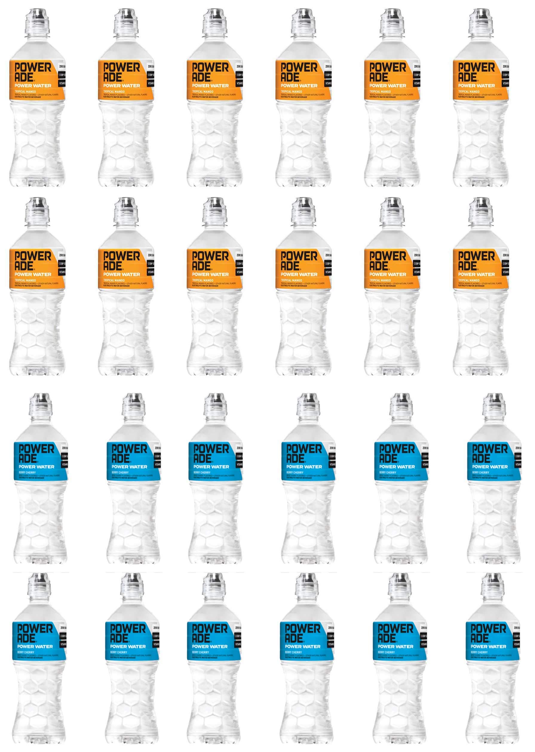 LUV BOX - Variety POWERADE Power Water pack , 20 oz Bottles, pack of 24 , Tropical Mango ,Berry Cher