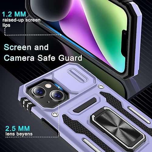 Miniatura 6 de DEERLAMN Funda para iPhone 13iPhone 14 de 6.1 pulgadas con cubierta deslizante para cámara + protector de pantalla (2 unidades), soporte de anillo