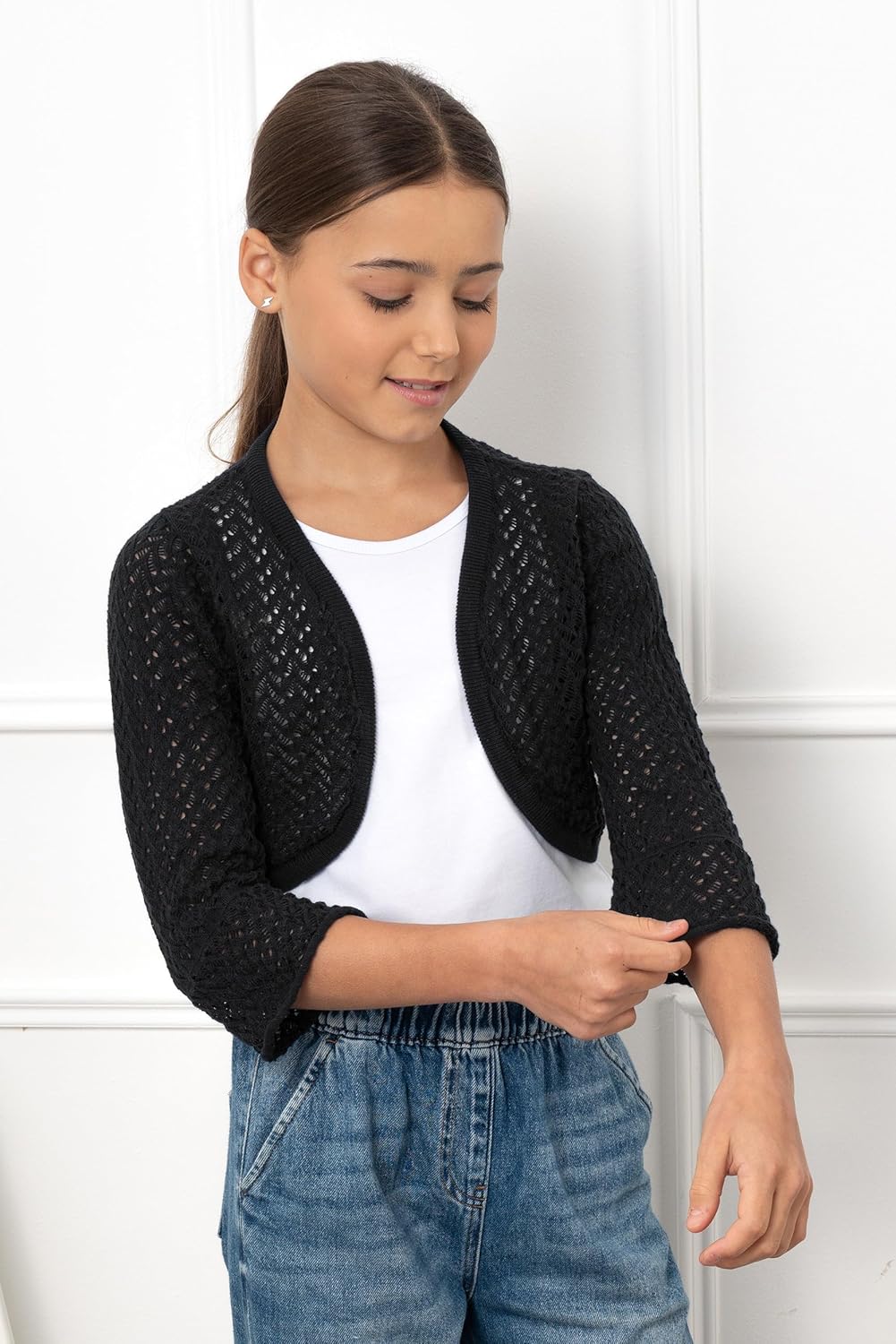 BOLEROSE Girls 3/4 Sleeve Loose-Knit Childrens Kids Bolero Shrug - Image 2