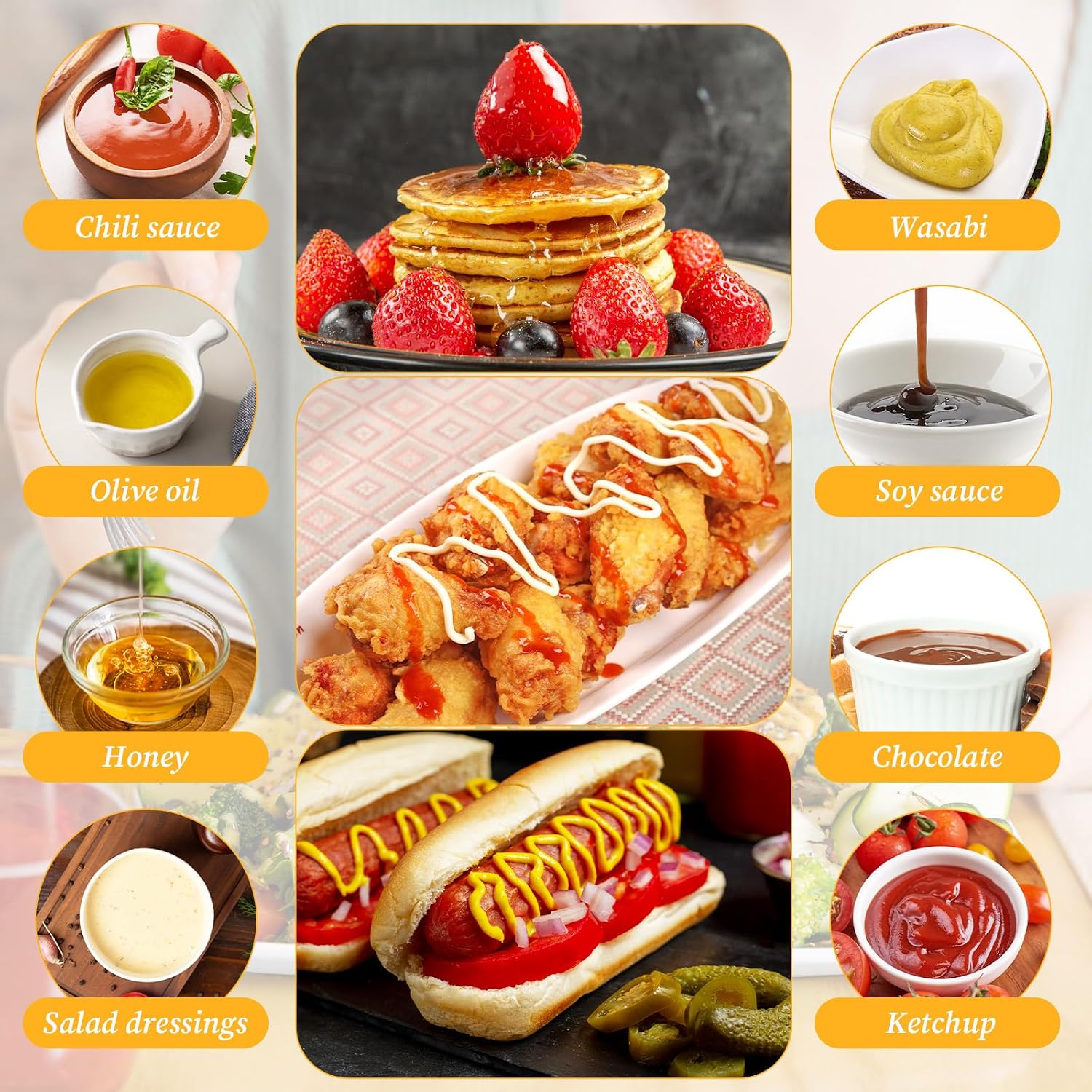 8 Pack 23oz Plastic Squeeze Bottles, 3 Hole Squeeze Bottles for Sauces, Salad Sauce Condiment Cream for Kitchen Restaurant Bakery