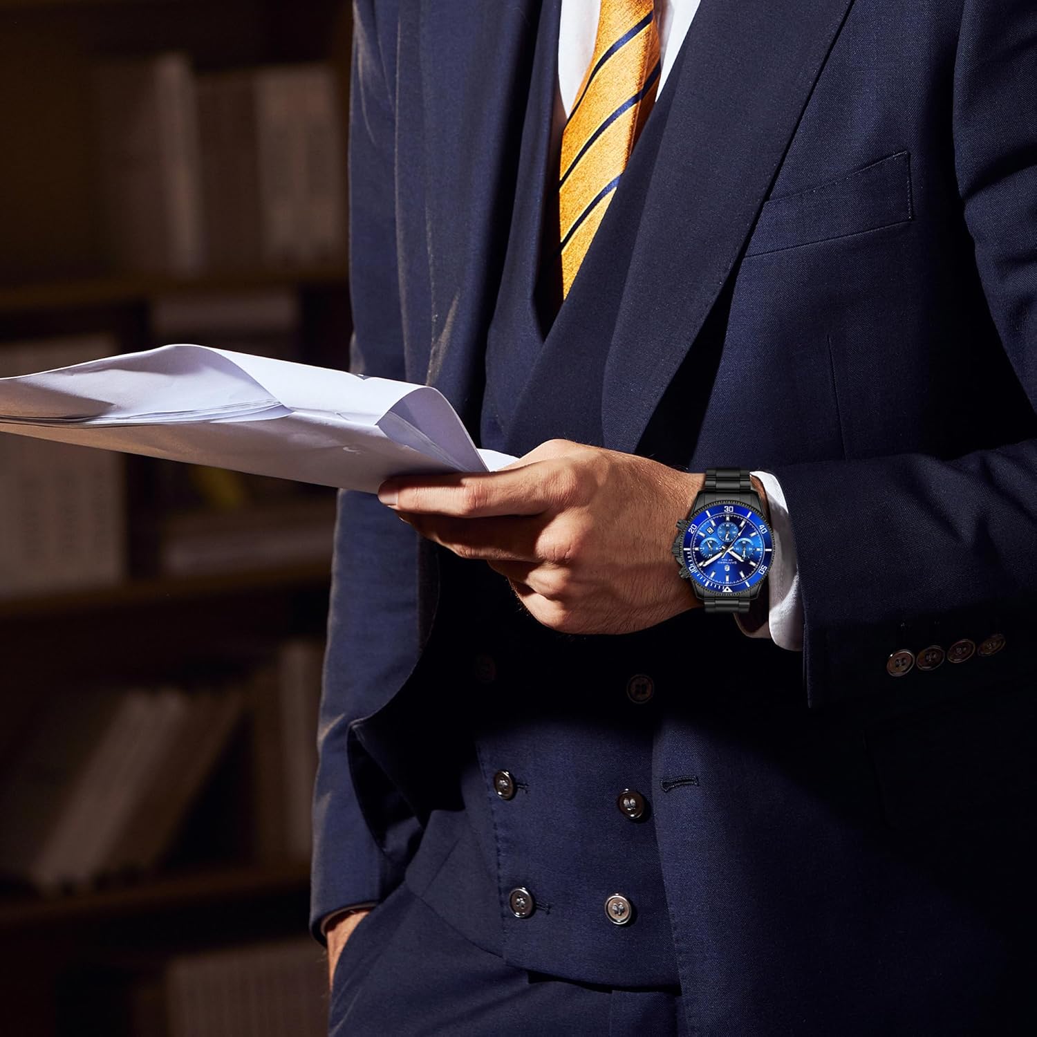 SAPPHERO Mens Watches Analog Quartz Chronograph Stainless Steel Watches for Men 50M Waterproof Men's Wrist Watches with Calendar Luxury Business Work Casual Watch Elegant Gifts for Men - Image 3