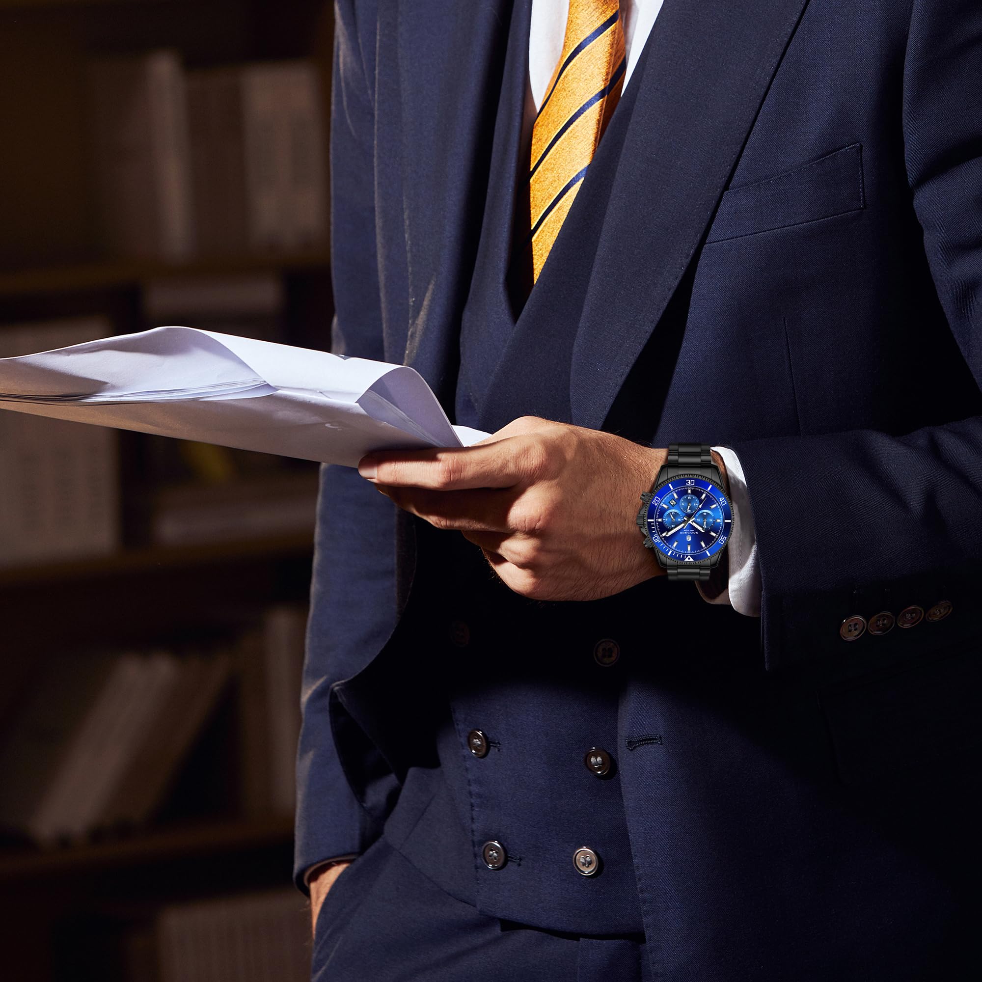 SAPPHERO Orologio Uomo Analogico Al Quarzo Cronografo 50M Impermeabile Moda Sportivo Elegante Classico Orologio da Polso Uomo Cinturino in Acciaio Regalo per Uomo