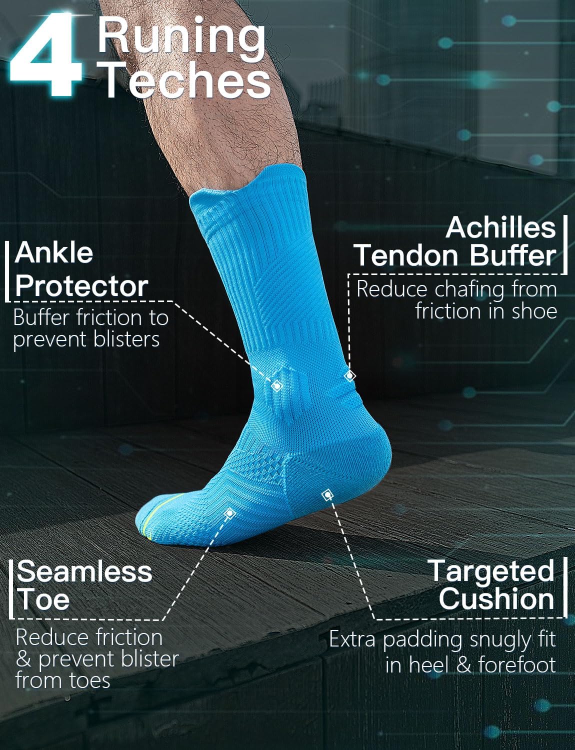 Bamboo Viscose Compression Running Socks, Athletic Basketball Hiking Workout Golf Padded Anti-Blister Wicking - Image 5