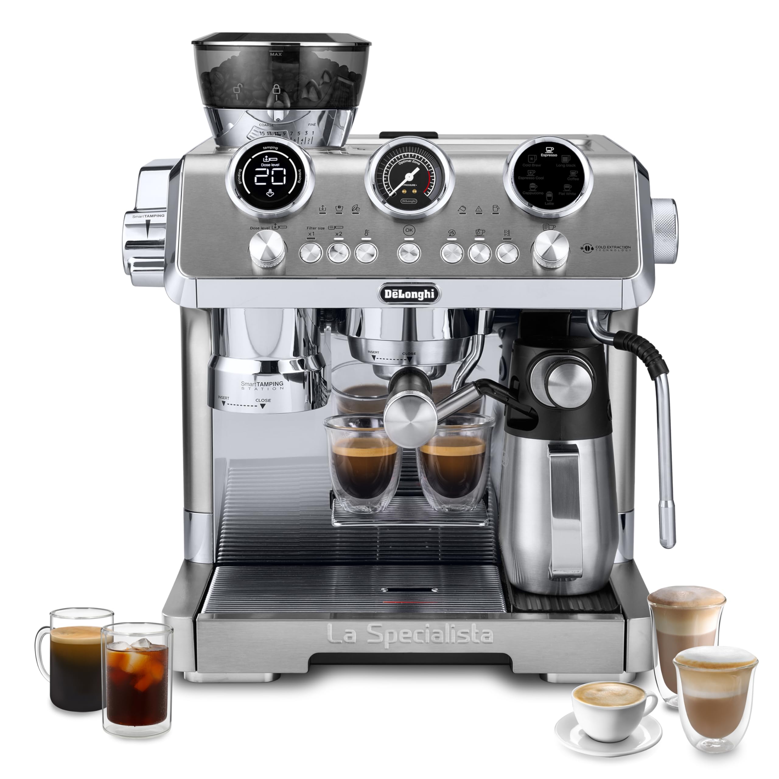 DeLonghi La Specialista Maestro EC9885.M, Espresso Pump Coffee Machine with Cold Extraction Technology, Professional Milk Frothing Nozzle, Sensor Grinding Technology, Includes Barista Kit, Metal-image-3