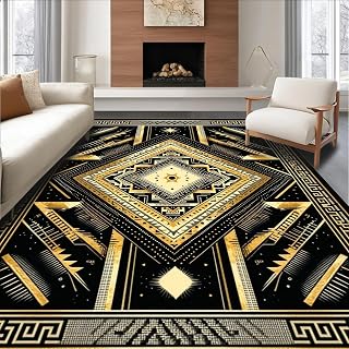 Ultra Soft Area Rug 6x9, Mystic Cabin Modulation Geometric Dreamscape Laidback, Non Slip, Stain Resistant, Washable Area Rugs for Living Room, Bedroom (Gold, 6x9, Pad)