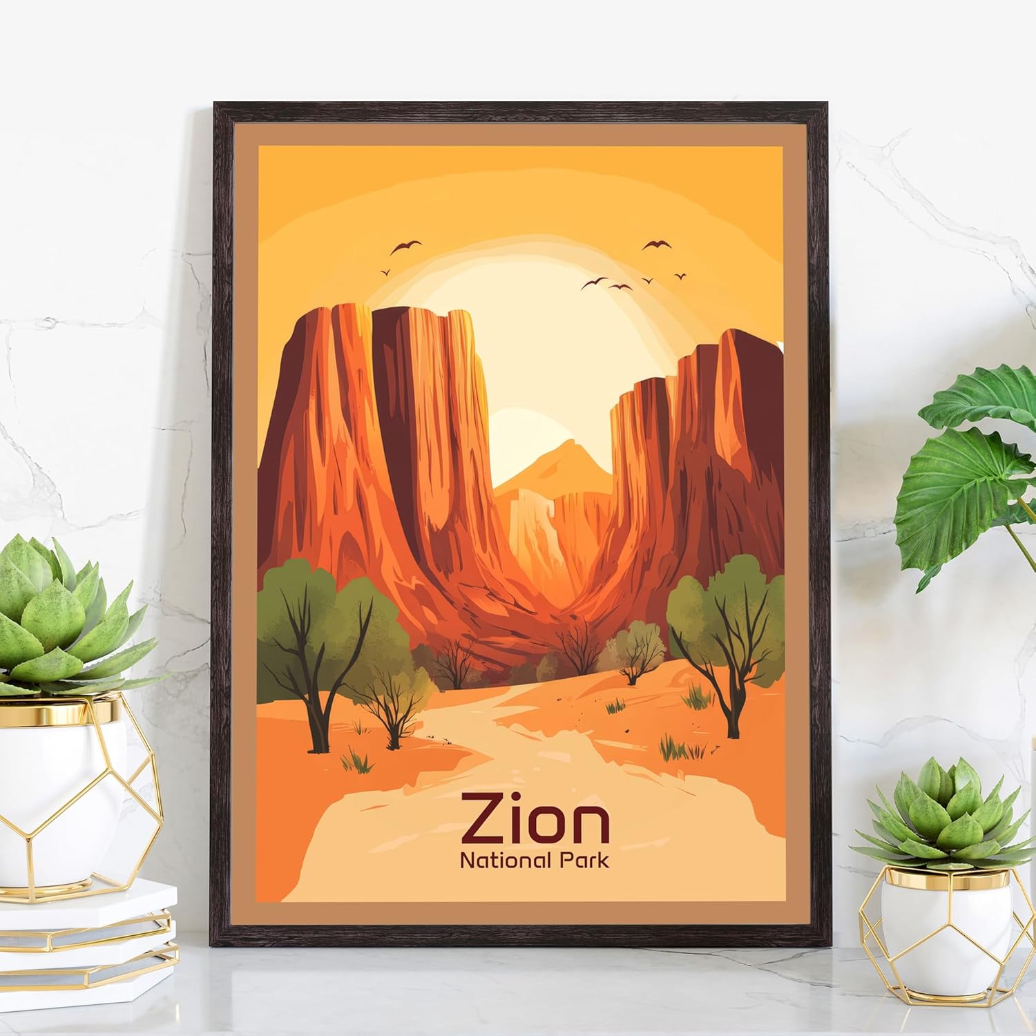 Zion National Park Poster- Zion National Parks Wall Art Prints- Utah Retro Travel Poster- National Park Vintage Posters- National Park in Utah - 16x20 Inches
