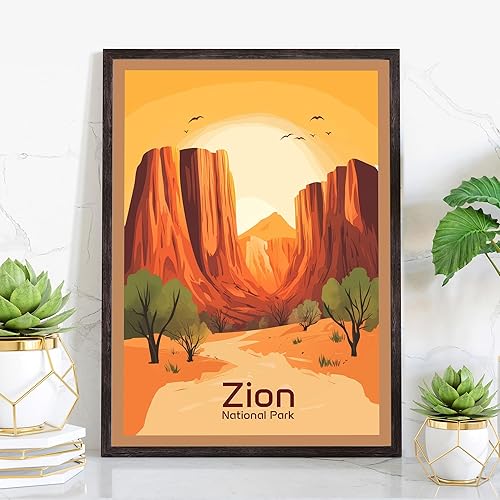 Póster del Parque Nacional Zion, impresiones artísticas de pared de los parques nacionales Zion, póster de viaje retro de Utah, pósteres vintage del