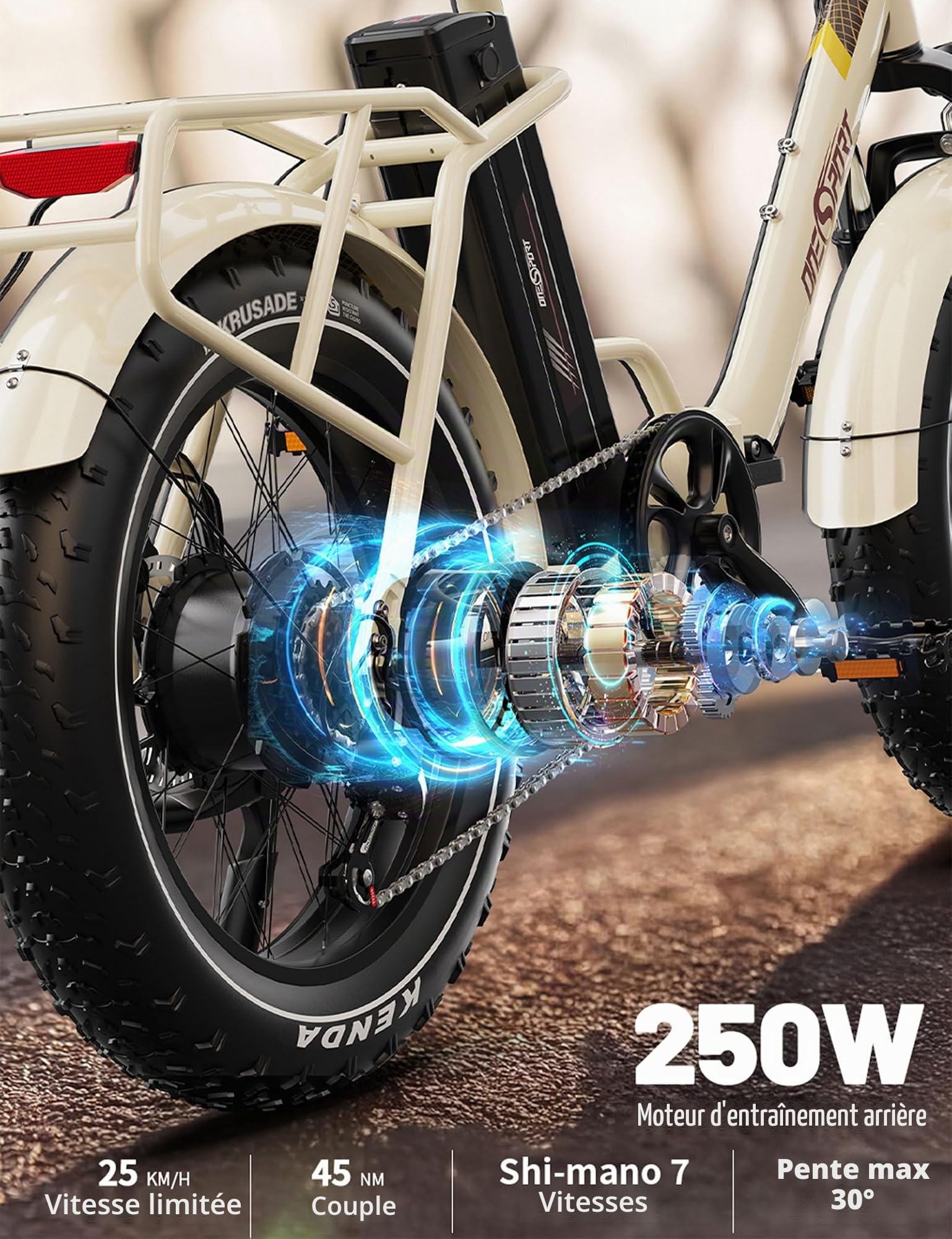 OneSport OT16 Max Vélo Électrique Pliant, 20 x 4" Fat Tire E Bike avec 48V 18AH Batterie Amovible Jusqu'à 120km & 250W Moteur, 7 Vitesses & Freins Hydrauliques, Bluetooth APP, Urban VTT Electrique