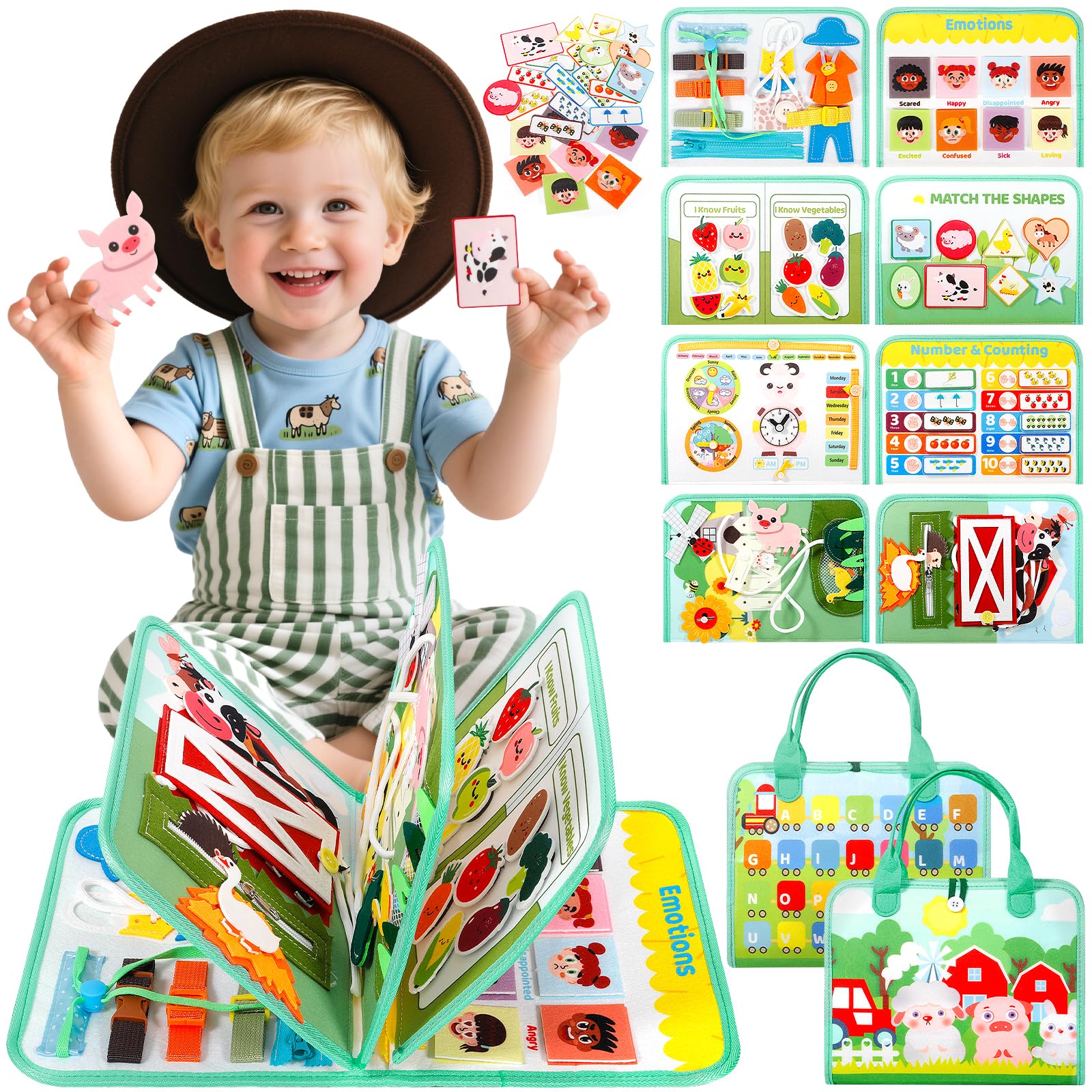 Montessori Busy Board, Montessori Spielzeug AB 1 Jahr, Quiet Book Mit Bauernhof Thema, Busy Book, Motorikspielzeug, Geschenk Spielzeug AB 1-4 Jahre Mädchen Junge (English)