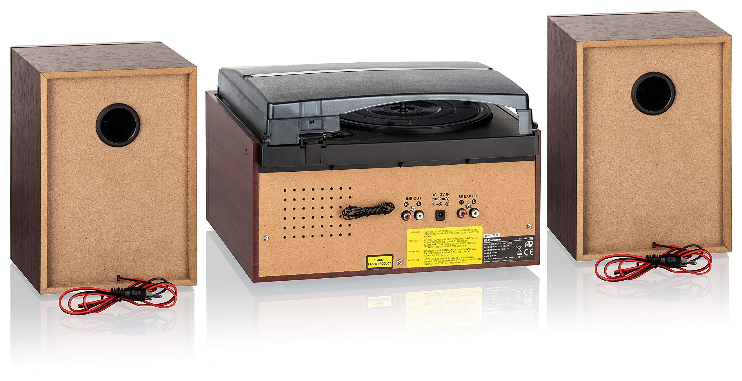Roadstar HIF-8892D+BT Mini Impianto Stereo Hi-Fi Giradischi 3 Velocità Giri 33/45/78, Radio DAB/DAB+/FM, Lettore CD/CDR/CDRW/CD-MP3, Cassette, Bluetooth, USB/Scheda SD, Telecomando, Legno