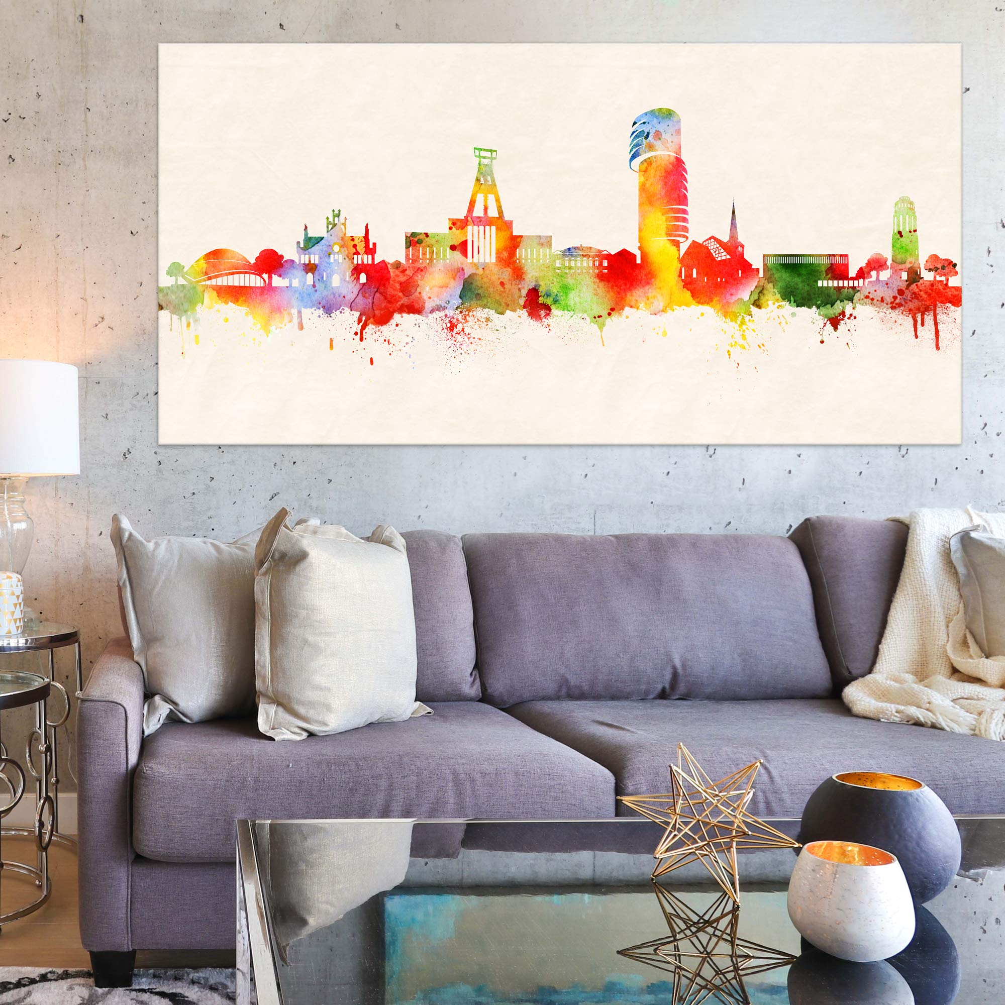 Obrazy Bochum/Bochumer Skyline obraz Diana Chyk I Handmade płótno druk artystyczny I gotowy do zawieszenia (różne formaty) (70x140 cm)
